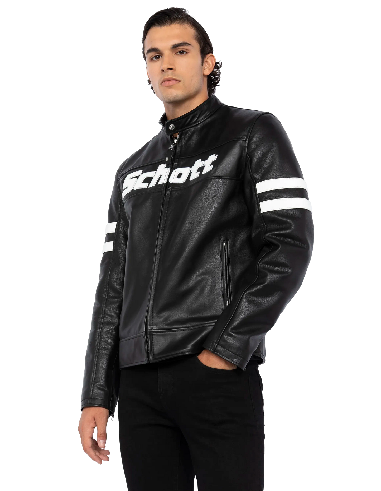 Black biker jacket, cowhide leather