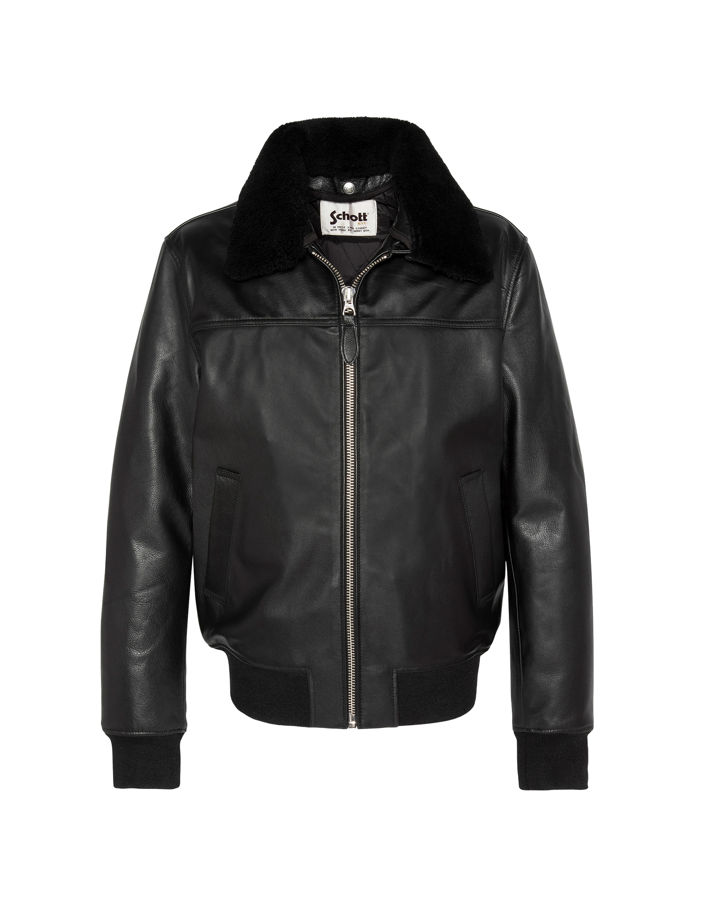 Giacca pilota nera con pecore rimovibile, pelle di mucca