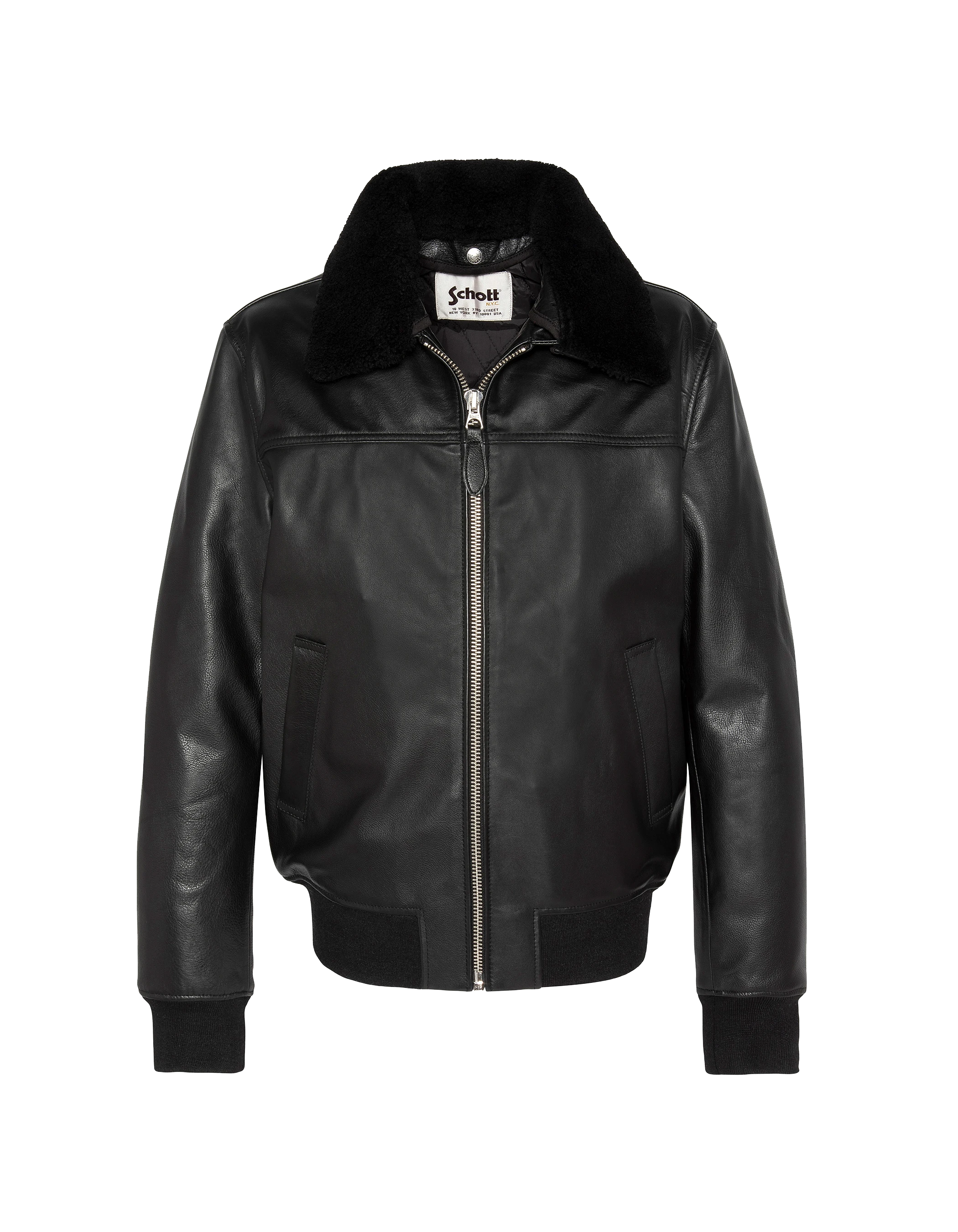 Giacca pilota nera con pecore rimovibile, pelle di mucca-2