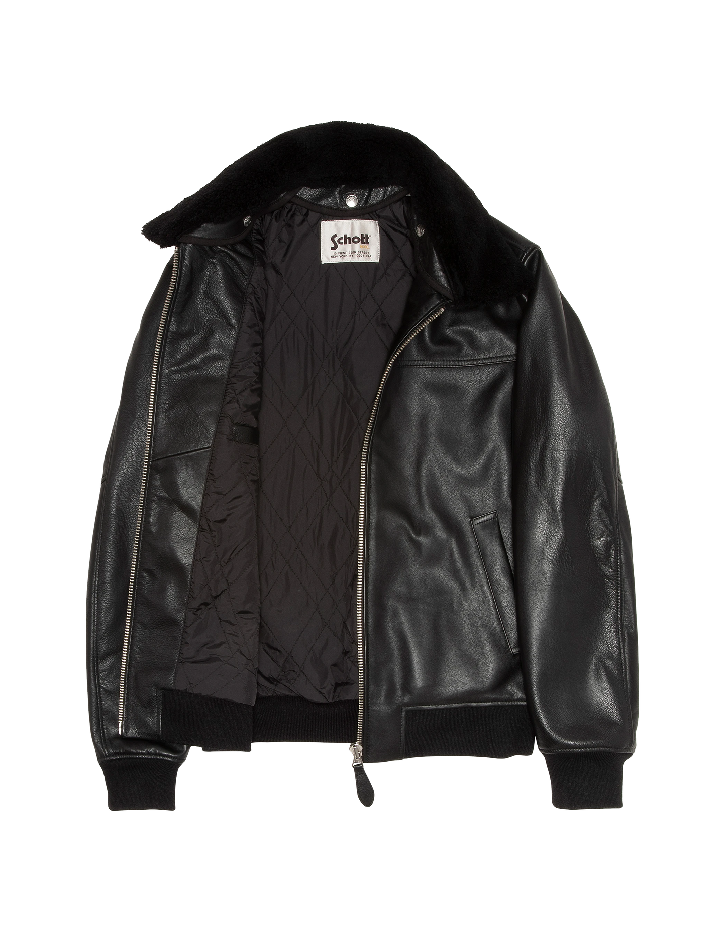 Giacca pilota nera con pecore rimovibile, pelle di mucca