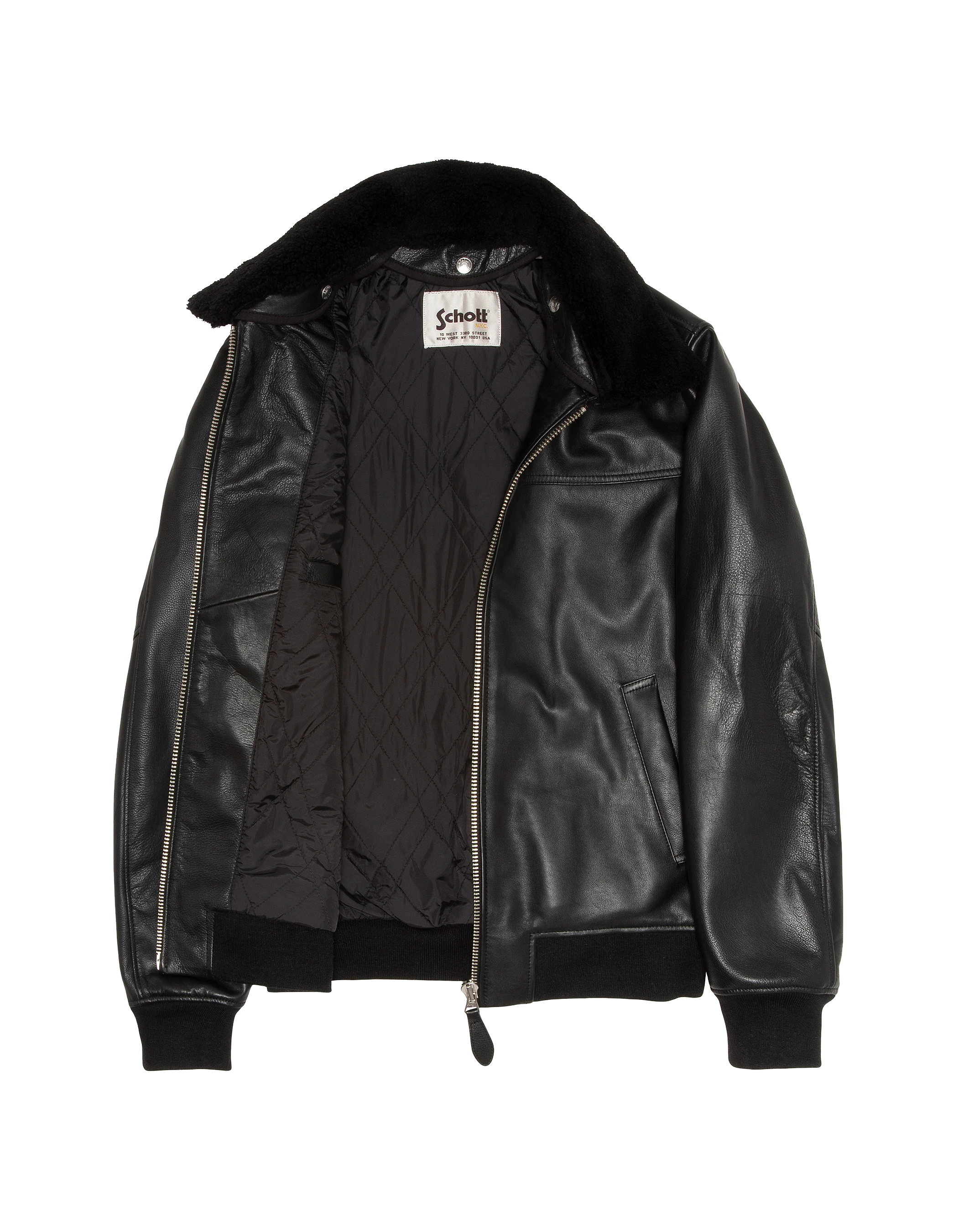 Giacca pilota nera con pecore rimovibile, pelle di mucca-6