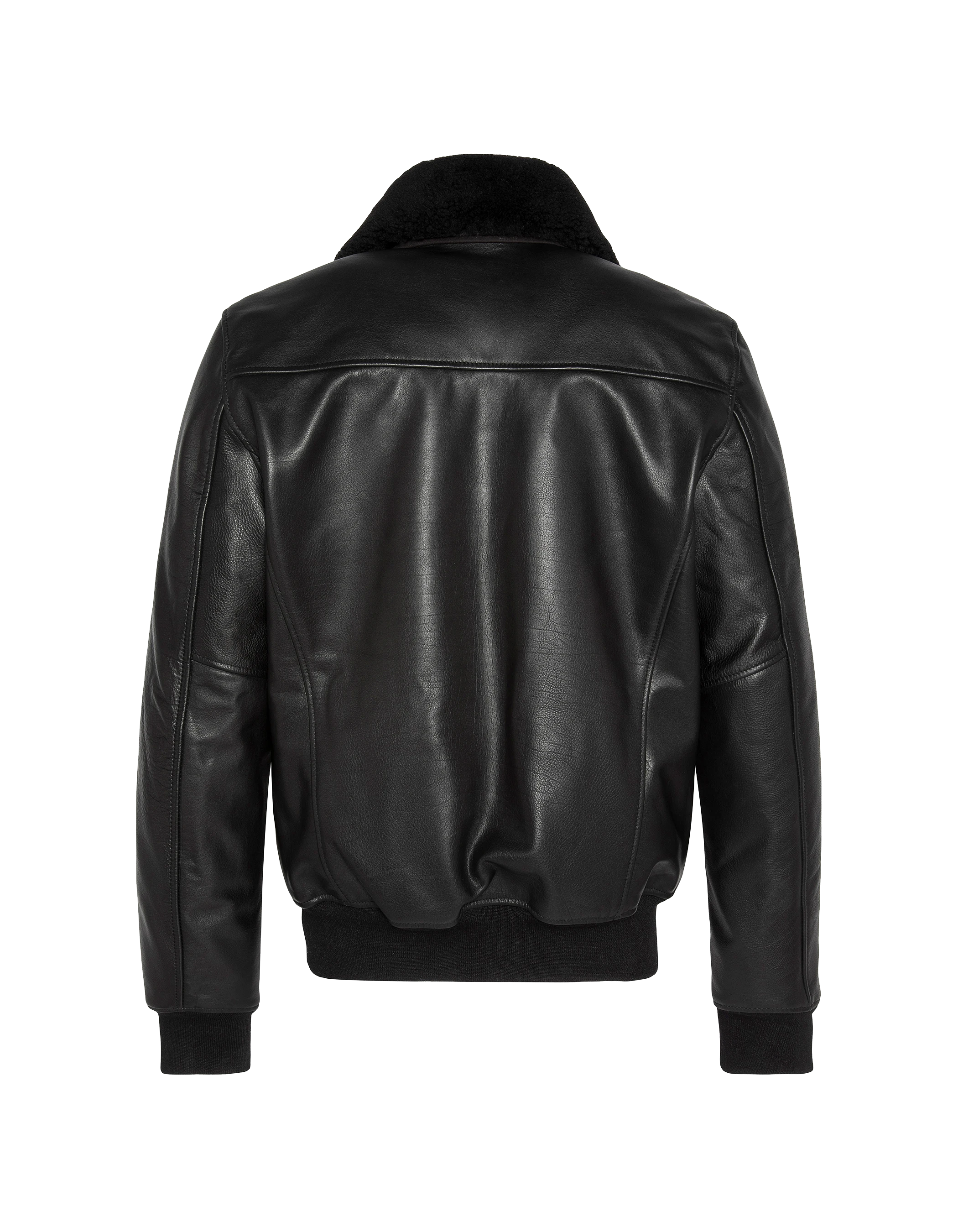 Giacca pilota nera con pecore rimovibile, pelle di mucca-7
