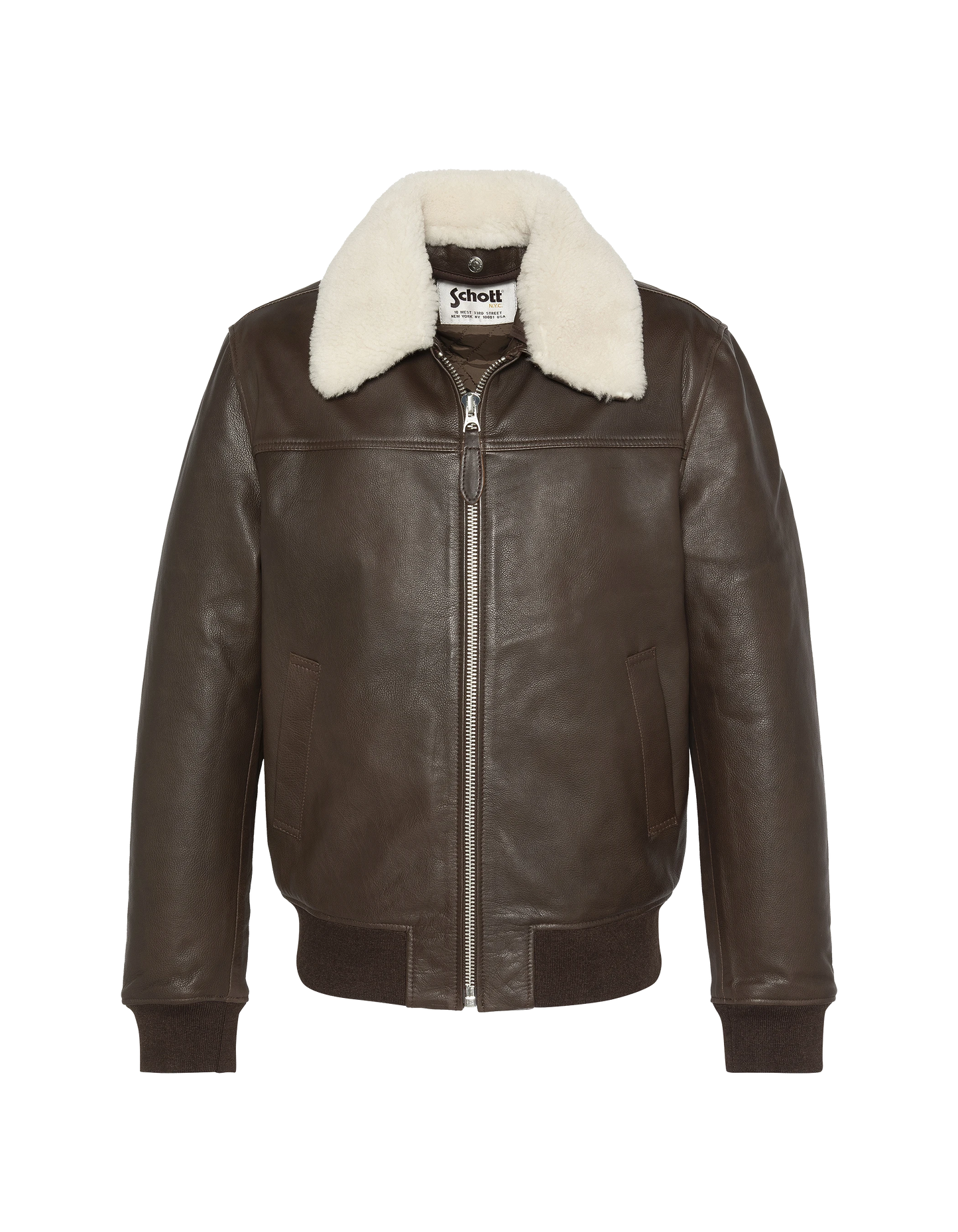 Giacca pilota marrone con pecore rimovibile, pelle di mucca