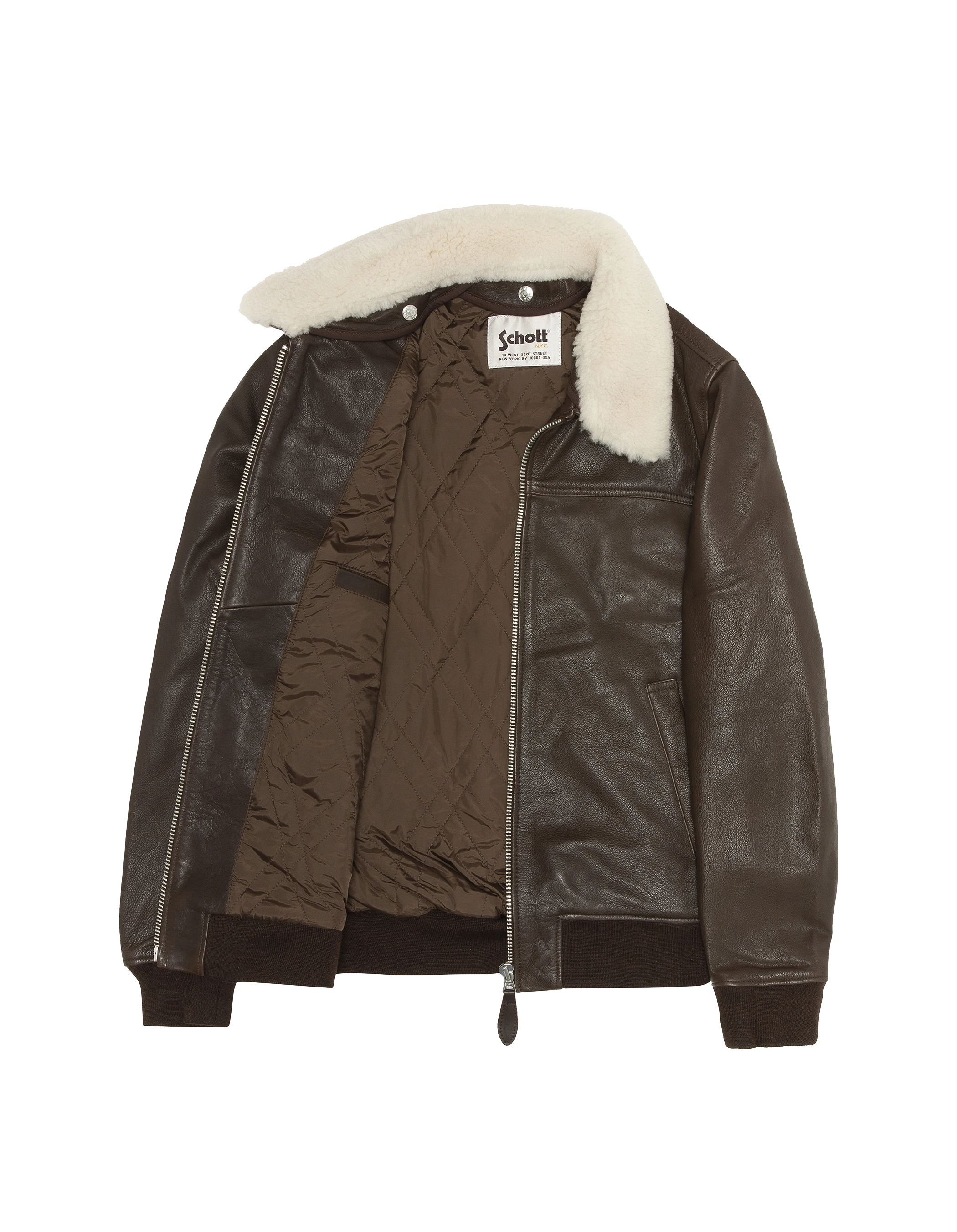 Giacca pilota marrone con pecore rimovibile, pelle di mucca-4