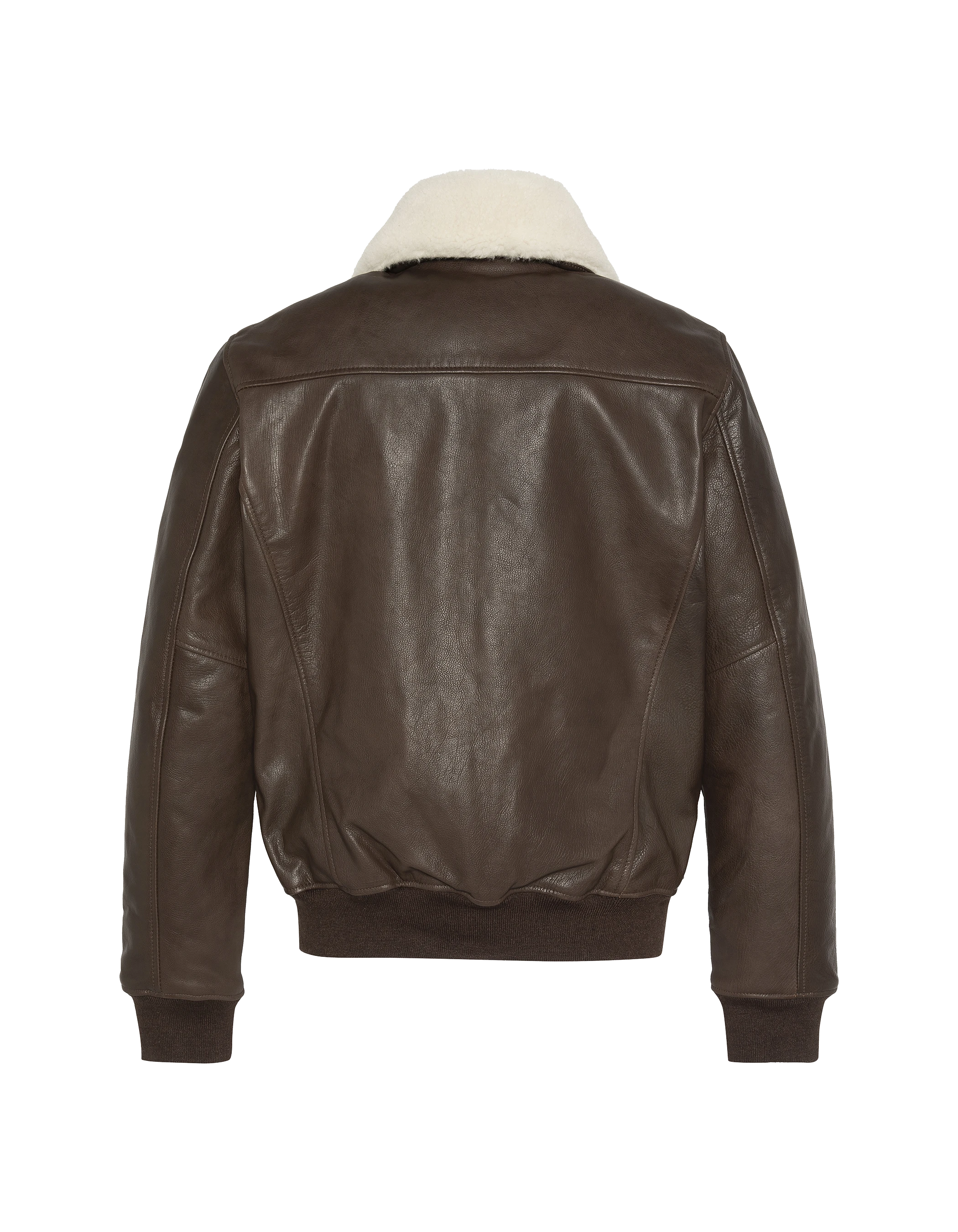 Giacca pilota marrone con pecore rimovibile, pelle di mucca-2