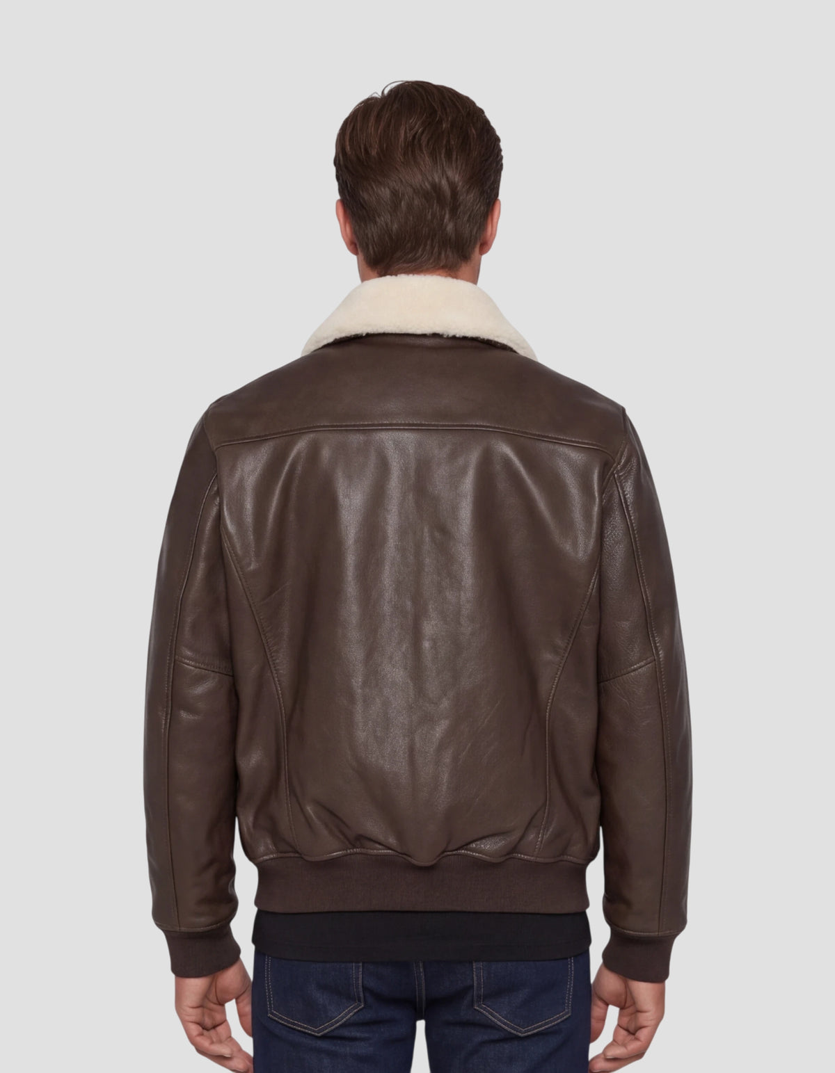 Blouson pilote marron avec col mouton amovible, cuir de vachette-4