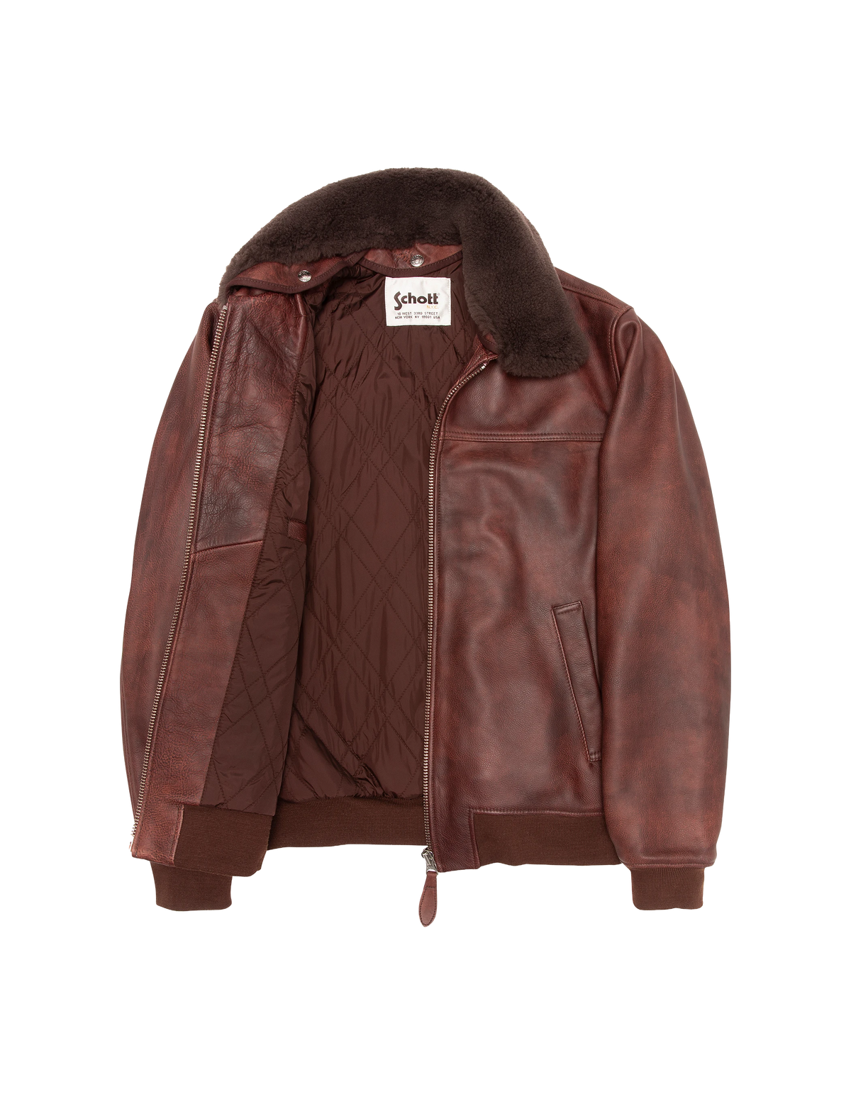 Blouson casual bordeaux effet vintage, cuir de vachette