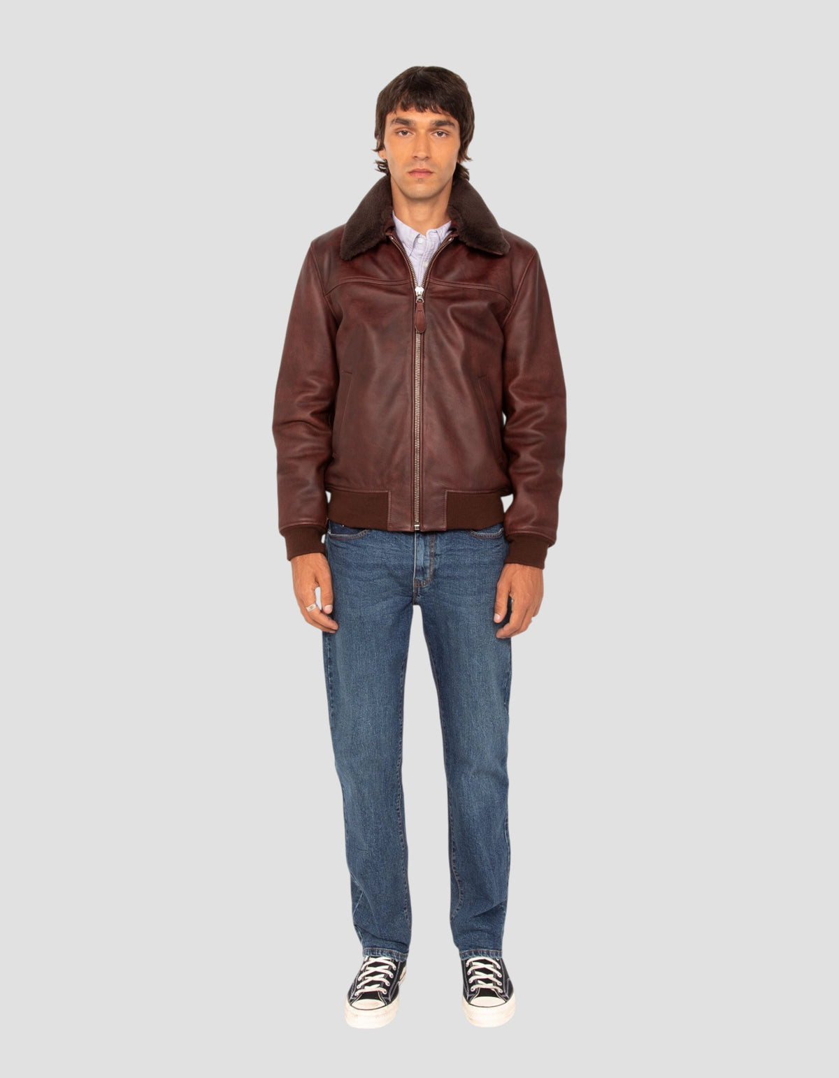 Blouson casual bordeaux effet vintage, cuir de vachette-1