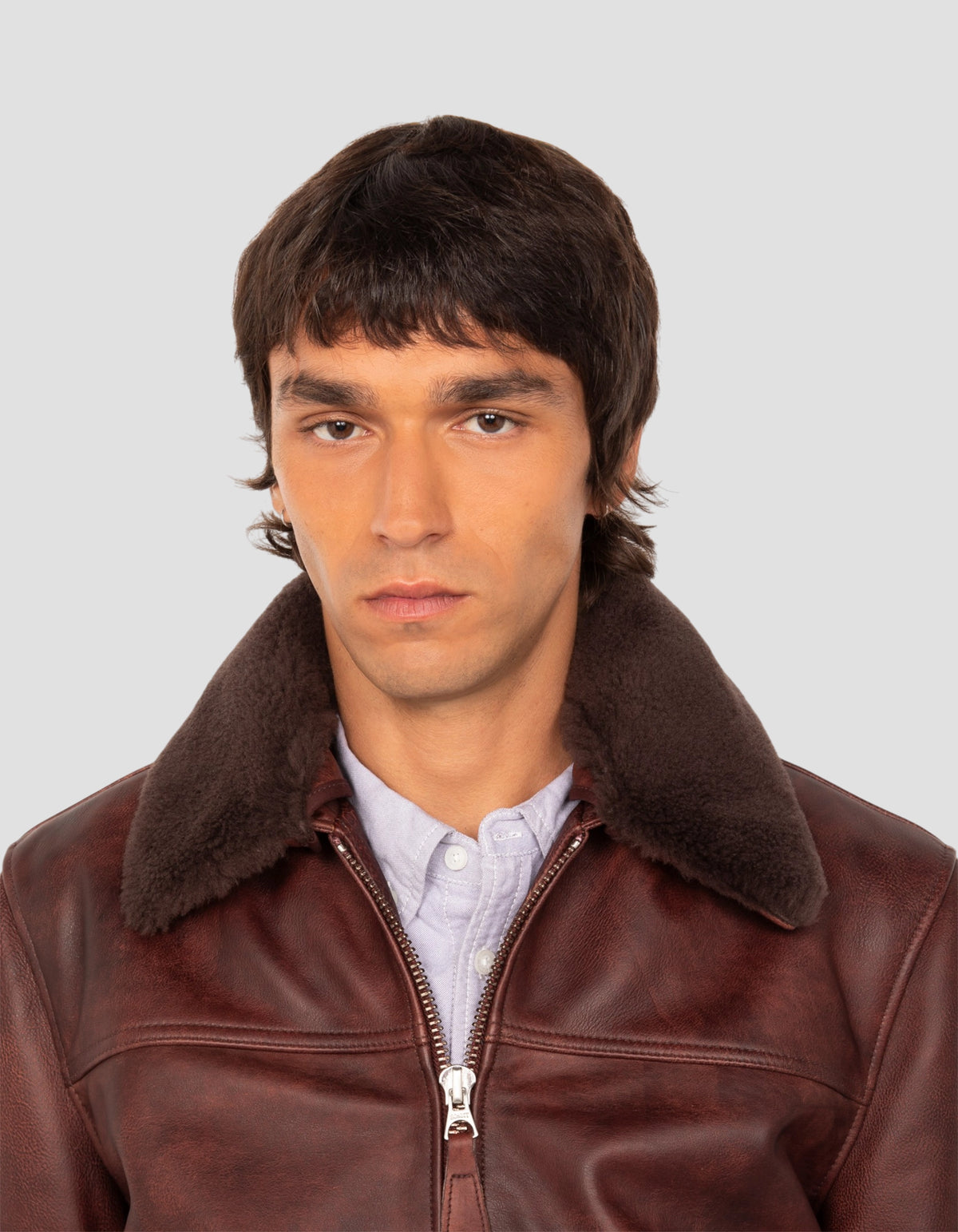 Blouson casual bordeaux effet vintage, cuir de vachette-5