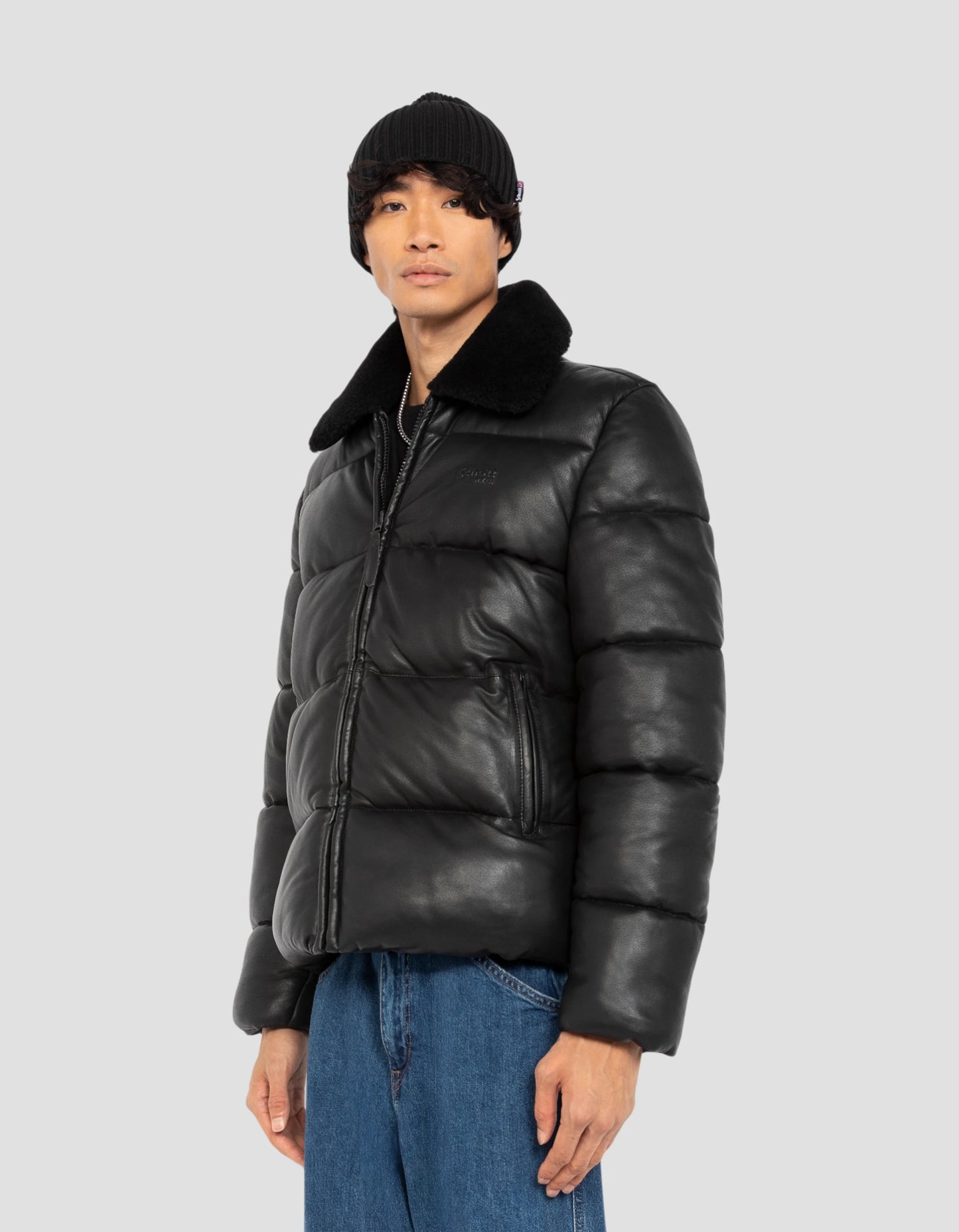 Doudoune noire urban, cuir d'agneau