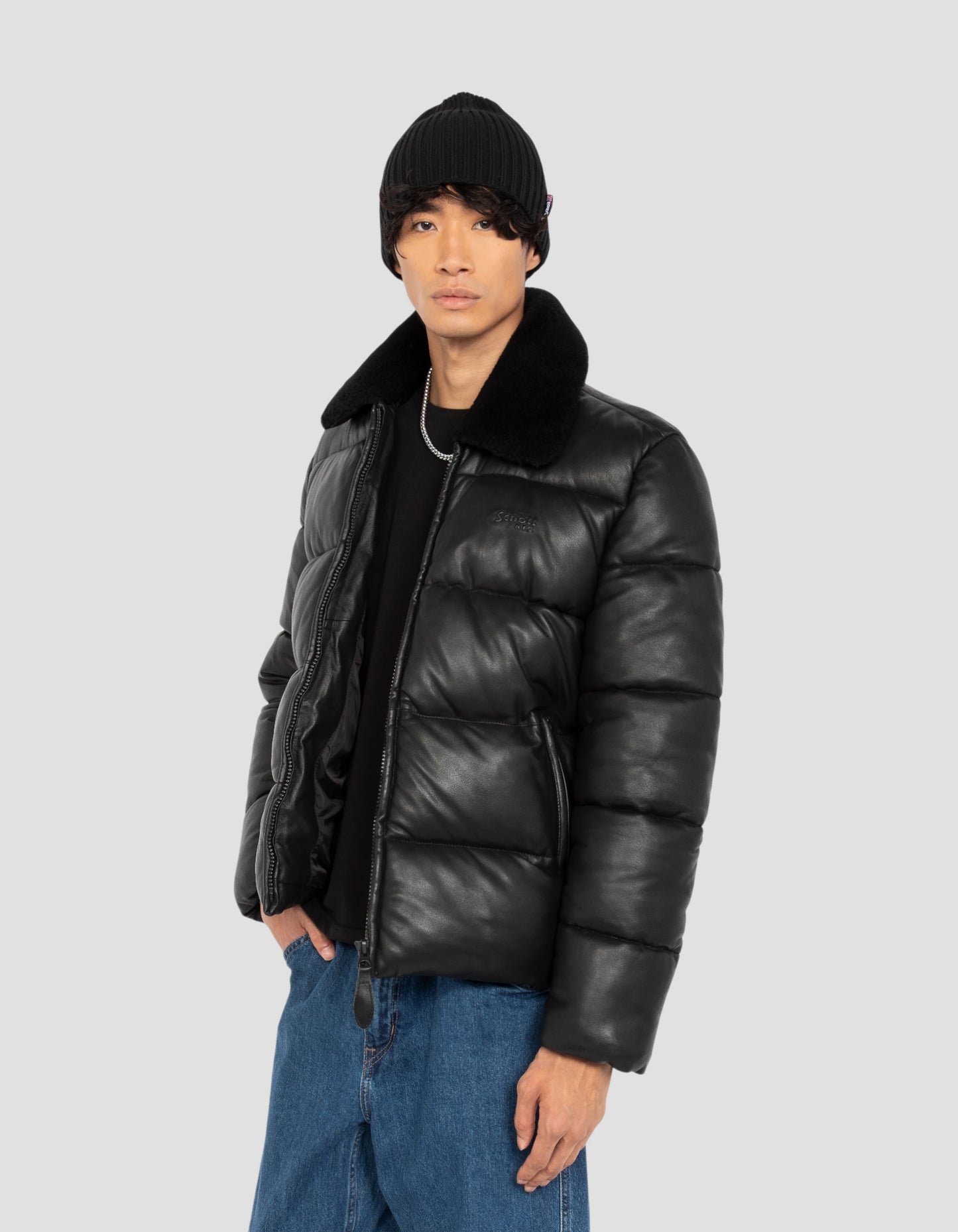 Doudoune noire urban, cuir d'agneau