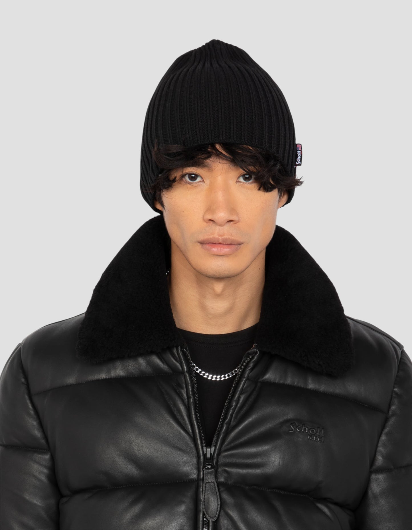 Doudoune noire urban, cuir d'agneau