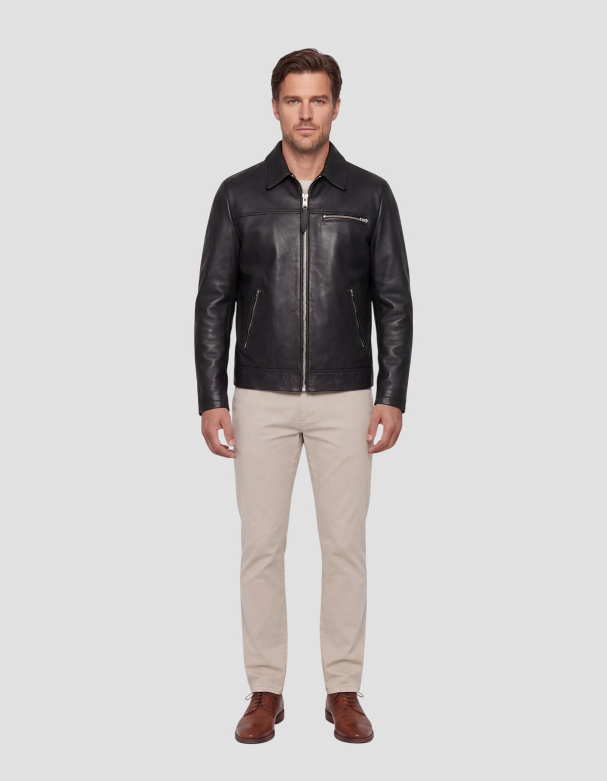 Blouson casual noir, cuir d'agneau-1