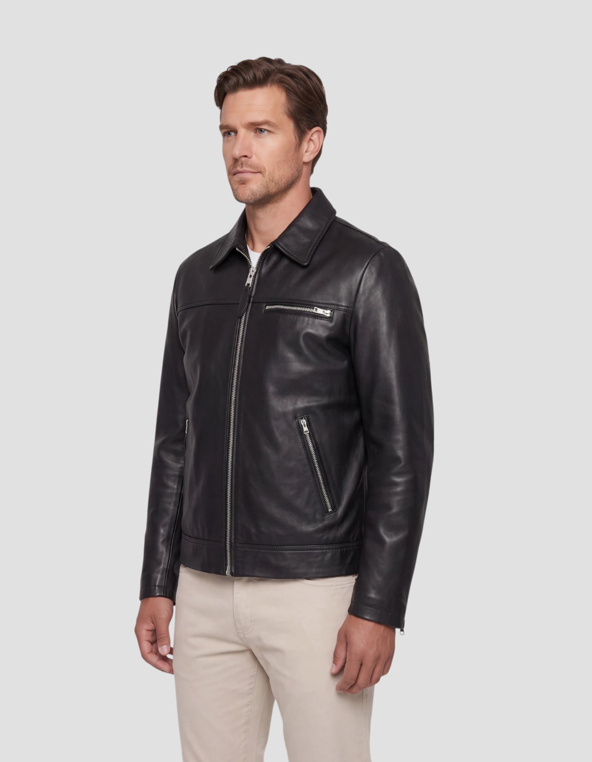 Blouson casual noir, cuir d'agneau