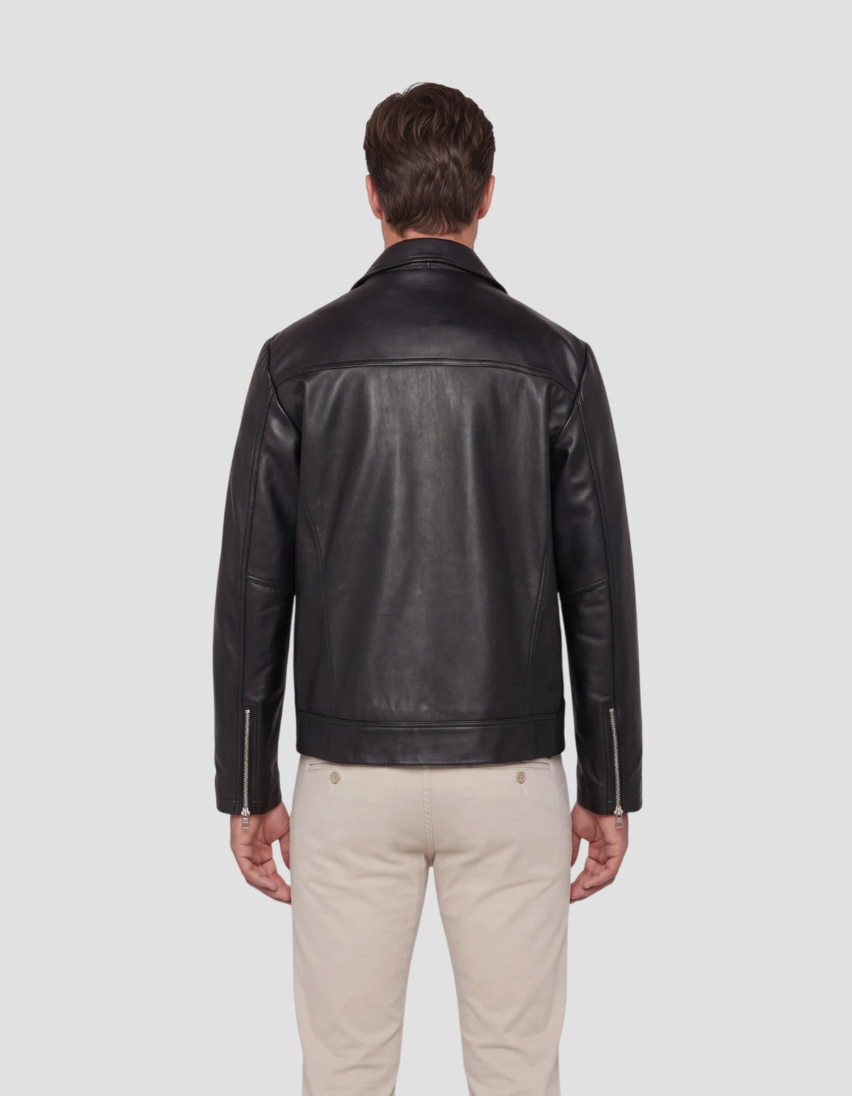 Blouson casual noir, cuir d'agneau-4