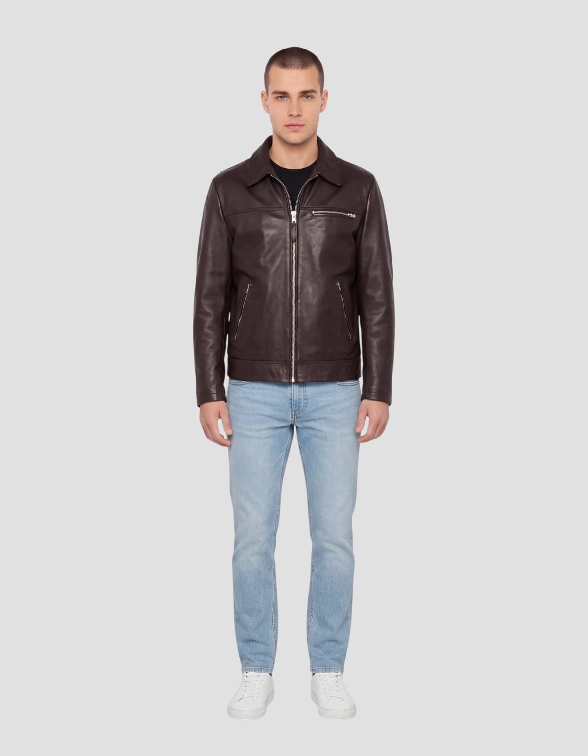 Blouson casual marron, cuir d'agneau-1