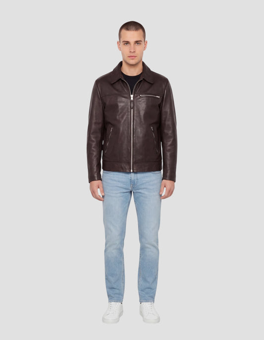 Giubbotto casual marrone in pelle di agnello