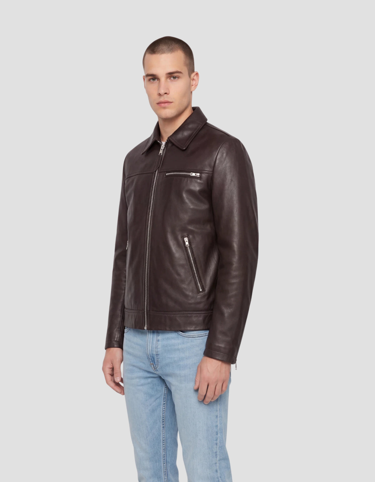 Blouson casual marron, cuir d'agneau