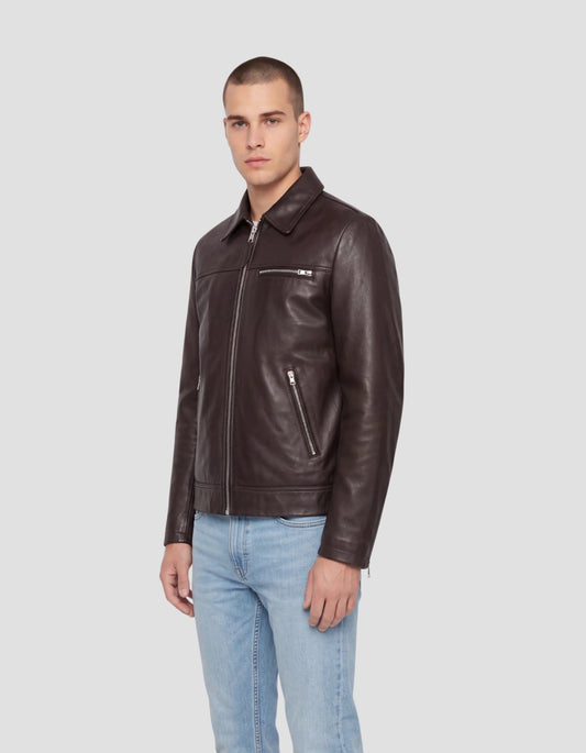 Giubbotto casual marrone in pelle di agnello