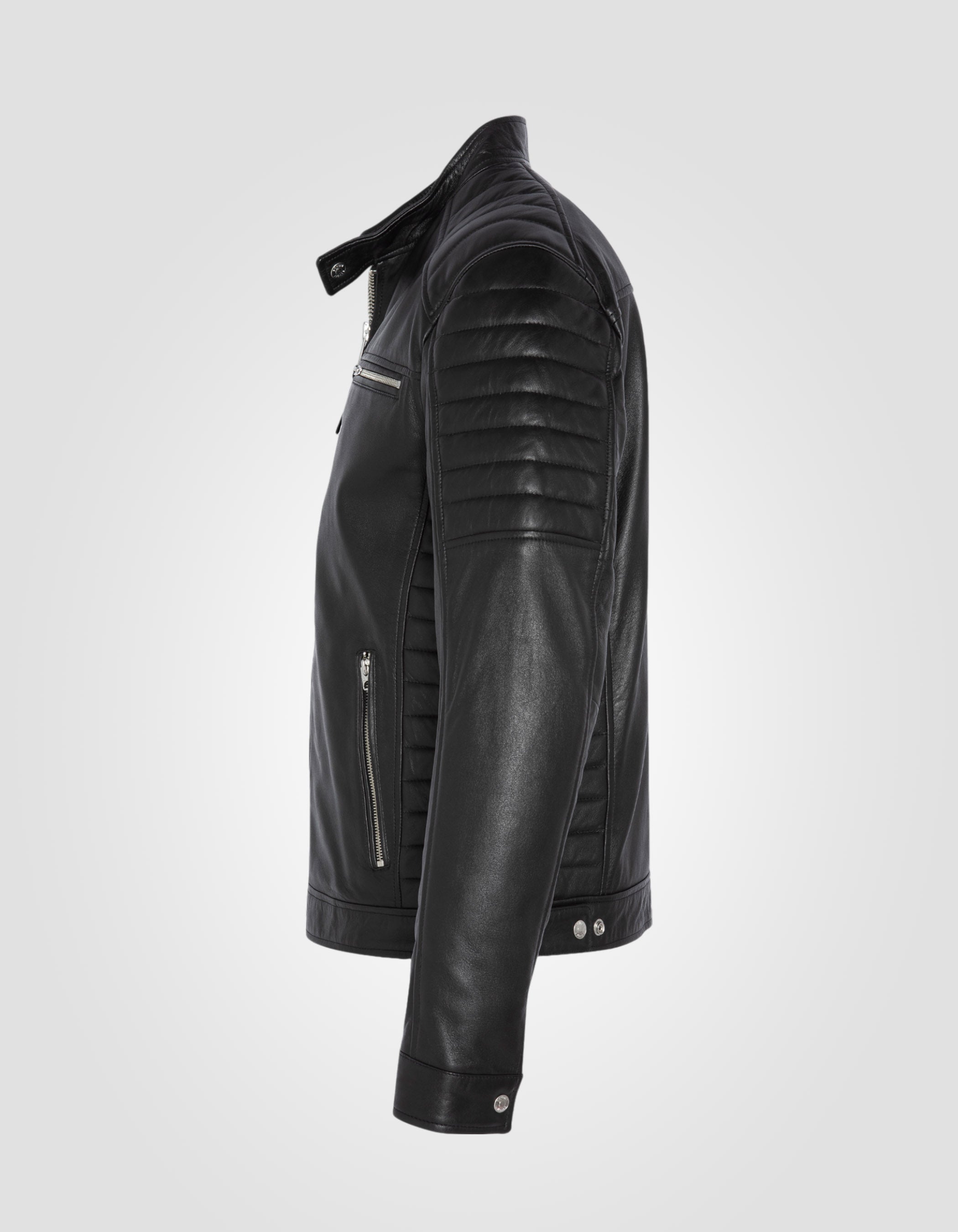 Schwarze Bikerjacke, Lammleder-9