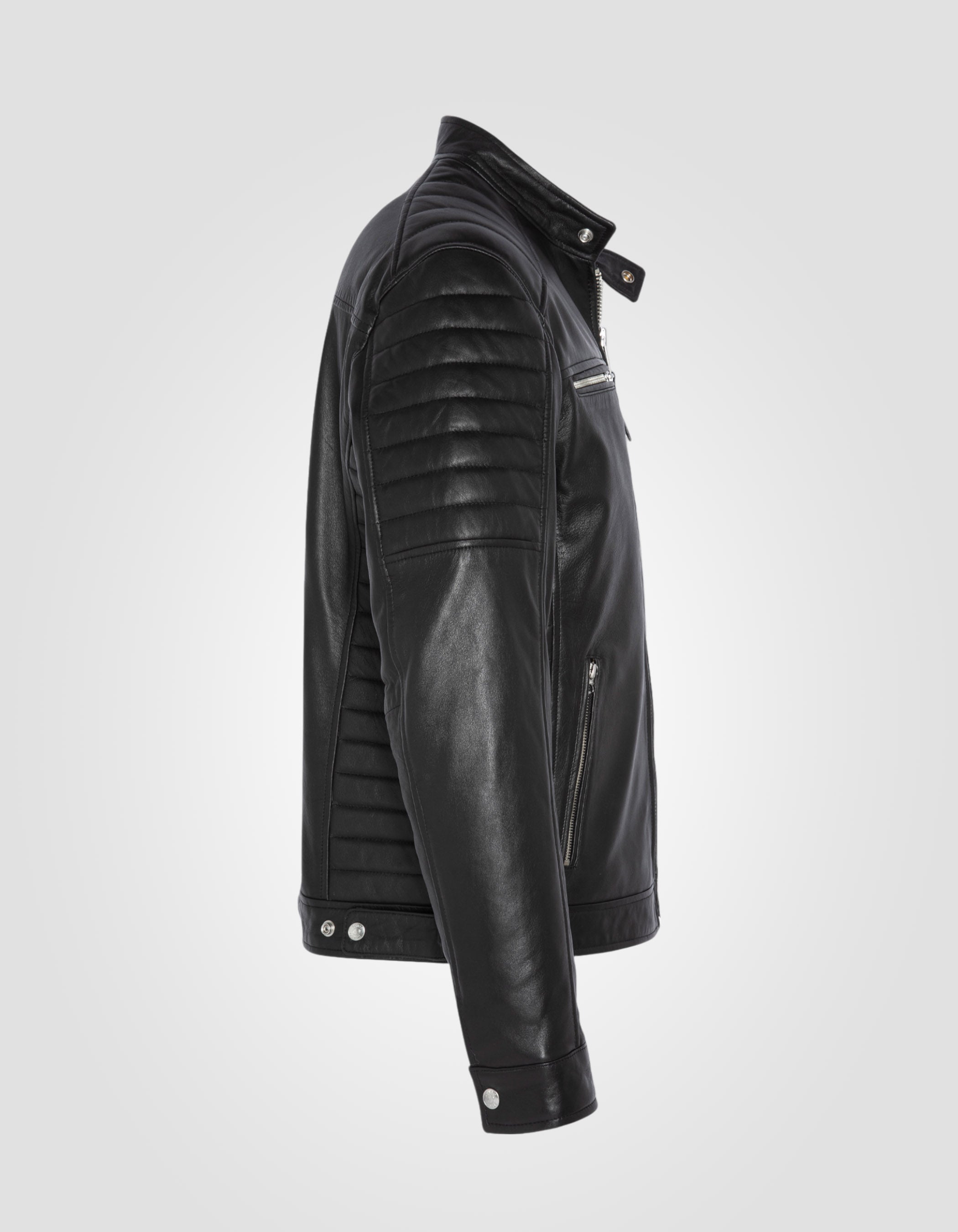 Schwarze Bikerjacke, Lammleder-8