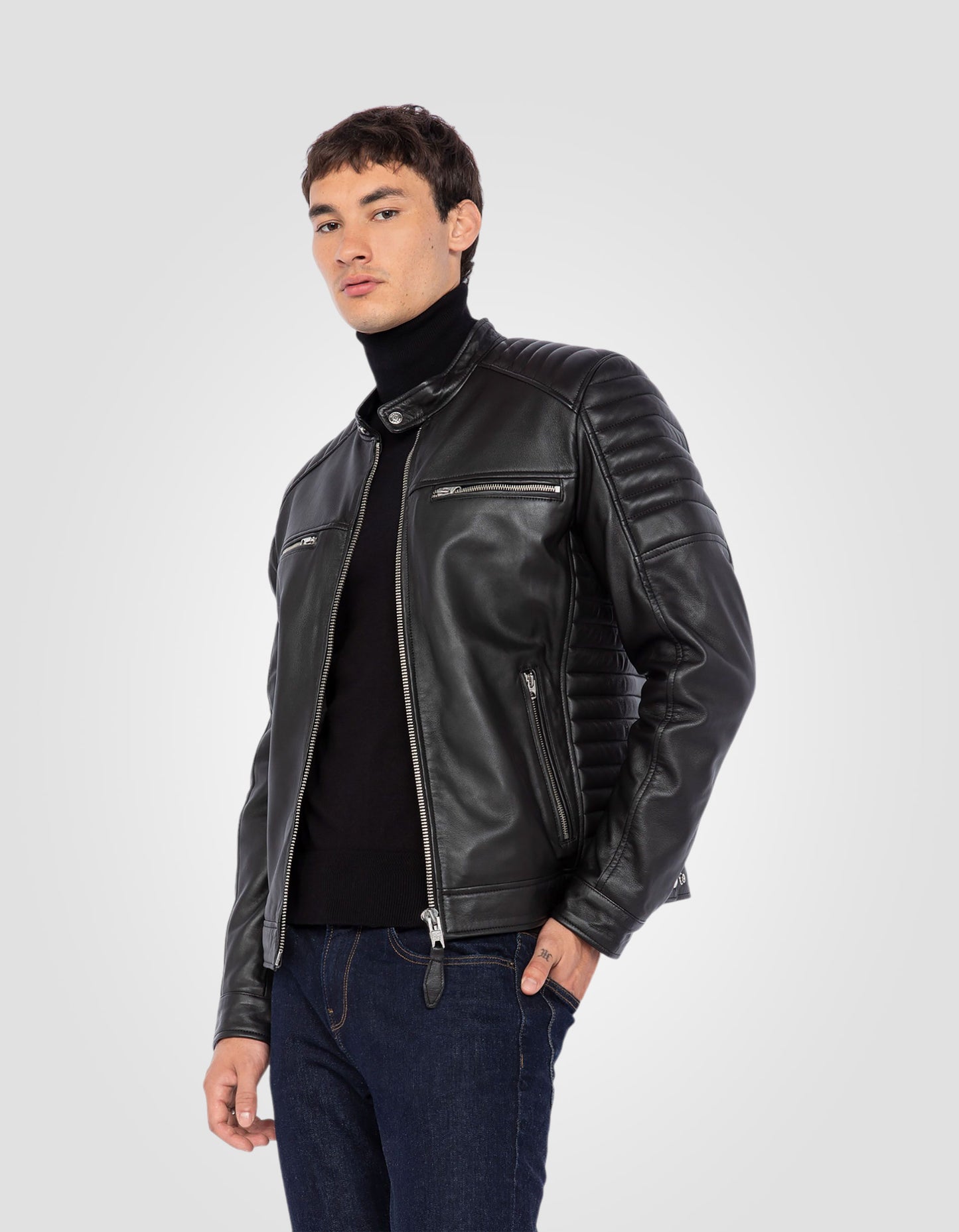 Blouson motard, cuir d'agneau