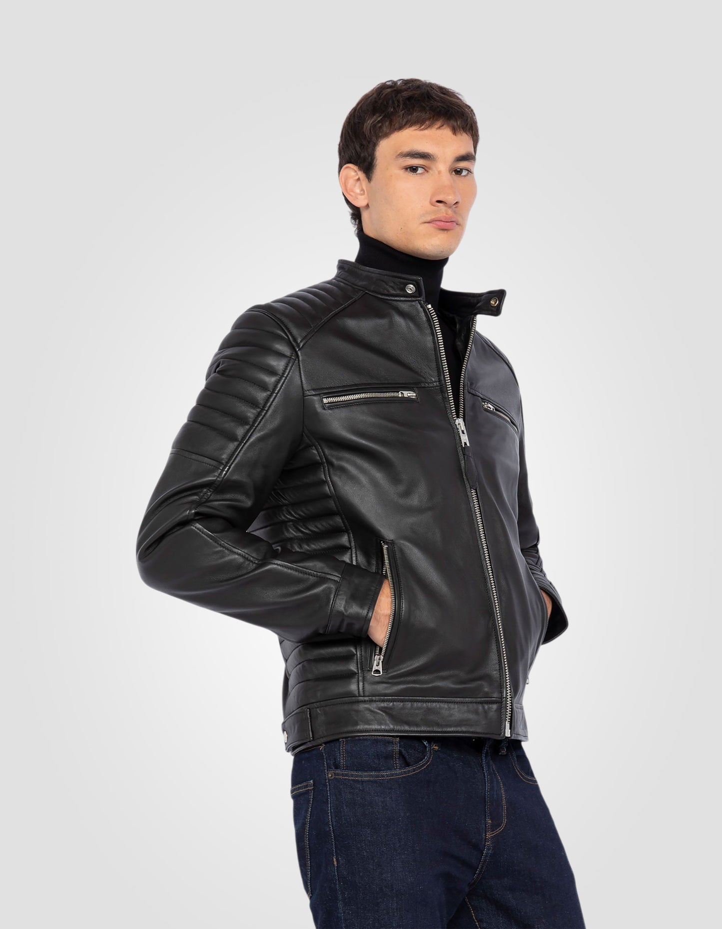 Blouson motard, cuir d'agneau