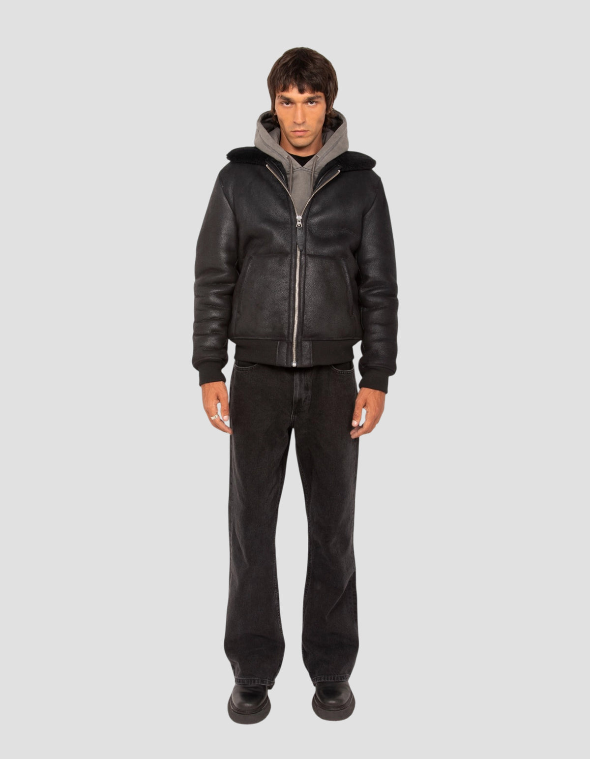 Blouson urban noir, mouton double face