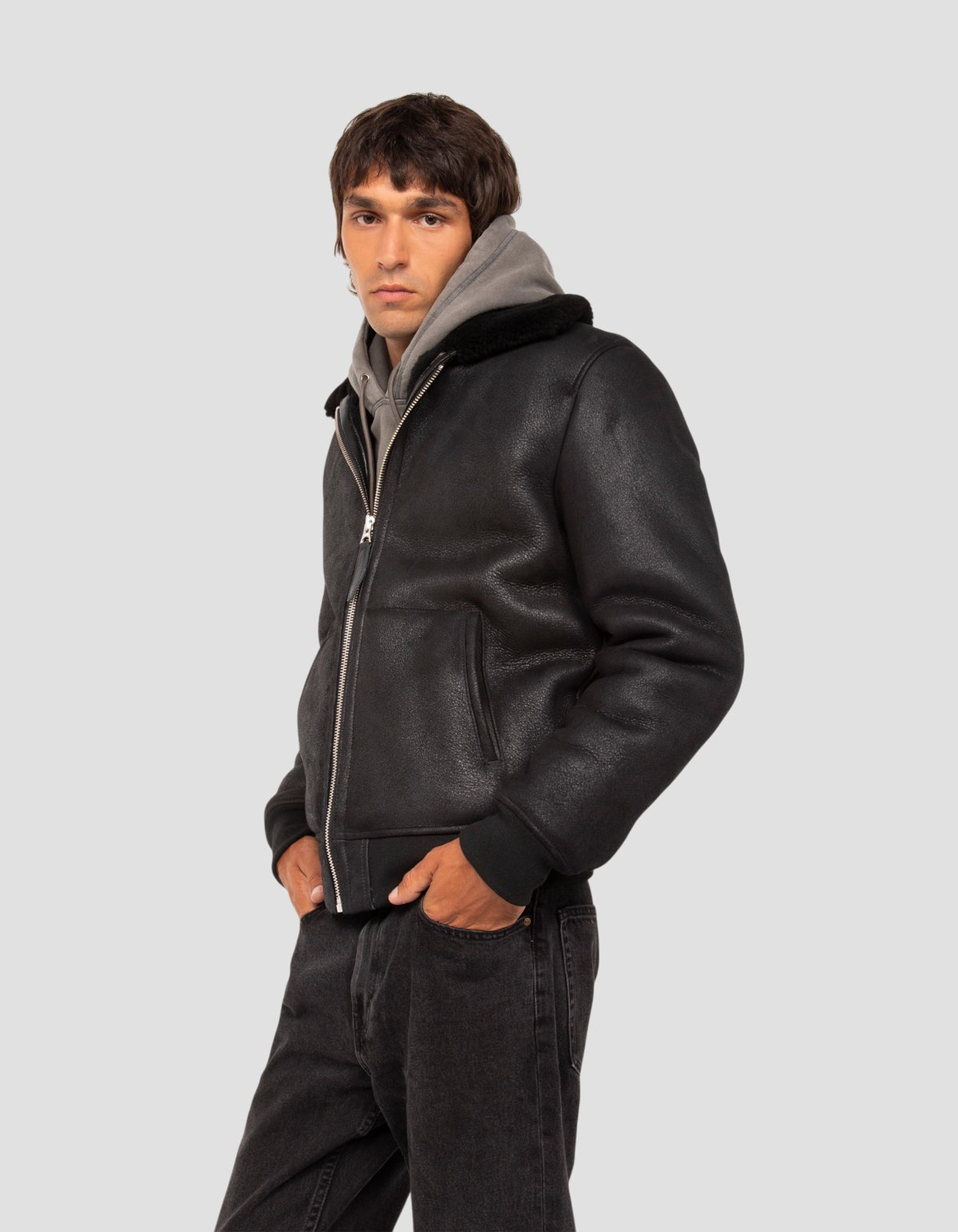 Blouson urban noir, mouton double face