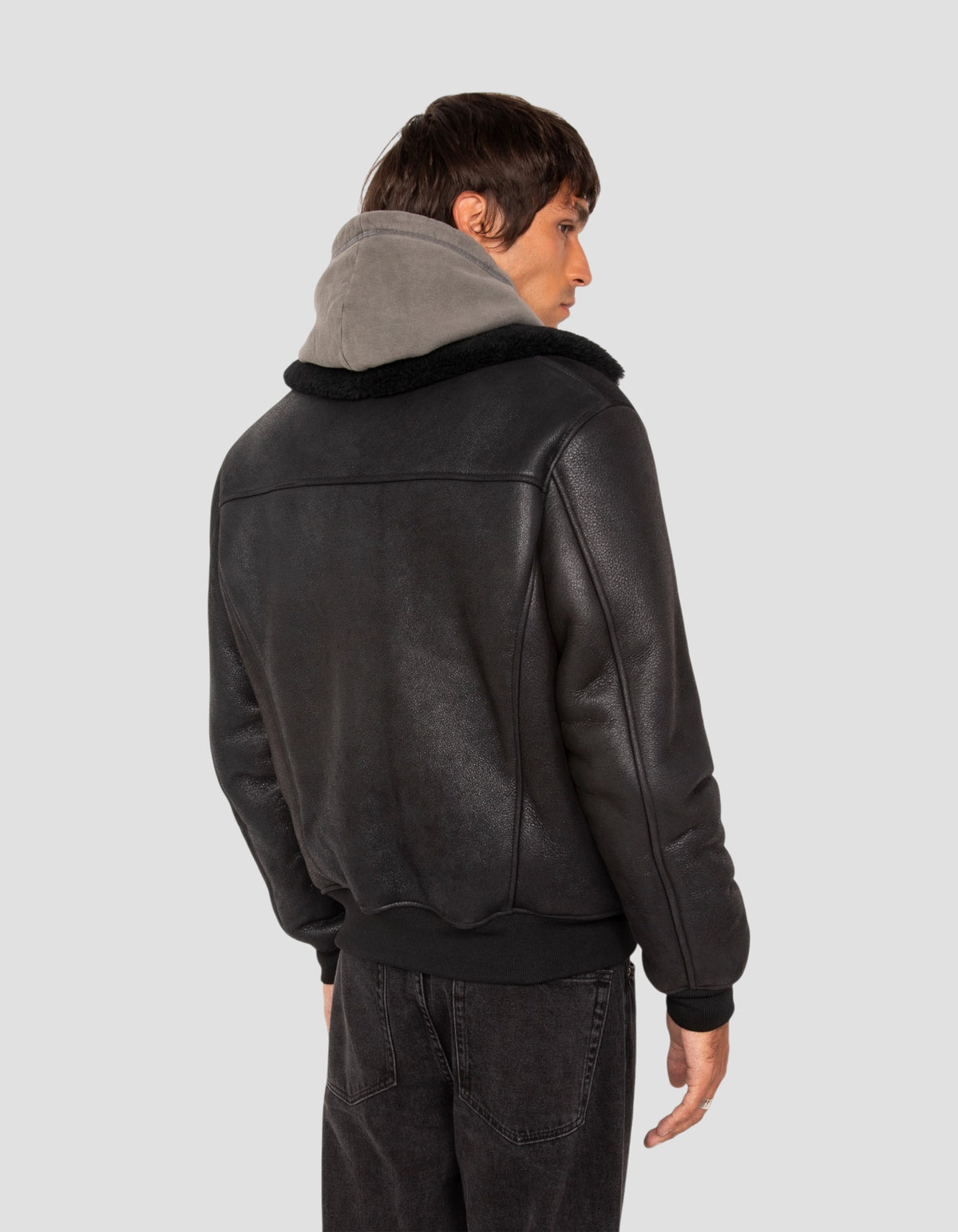 Blouson urban noir, mouton double face-6