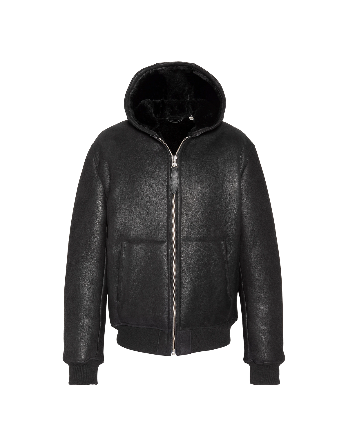 Blouson urban à capuche noir, mouton double face
