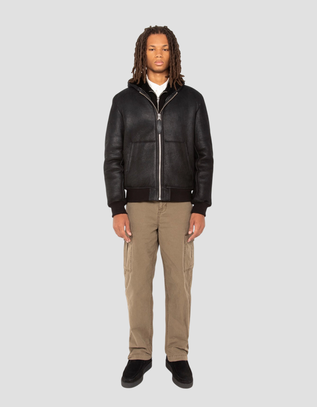 Blouson urban à capuche noir, mouton double face