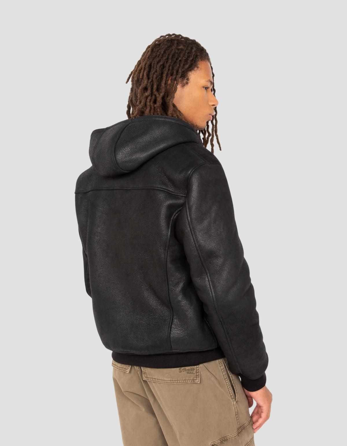 Blouson urban à capuche noir, mouton double face