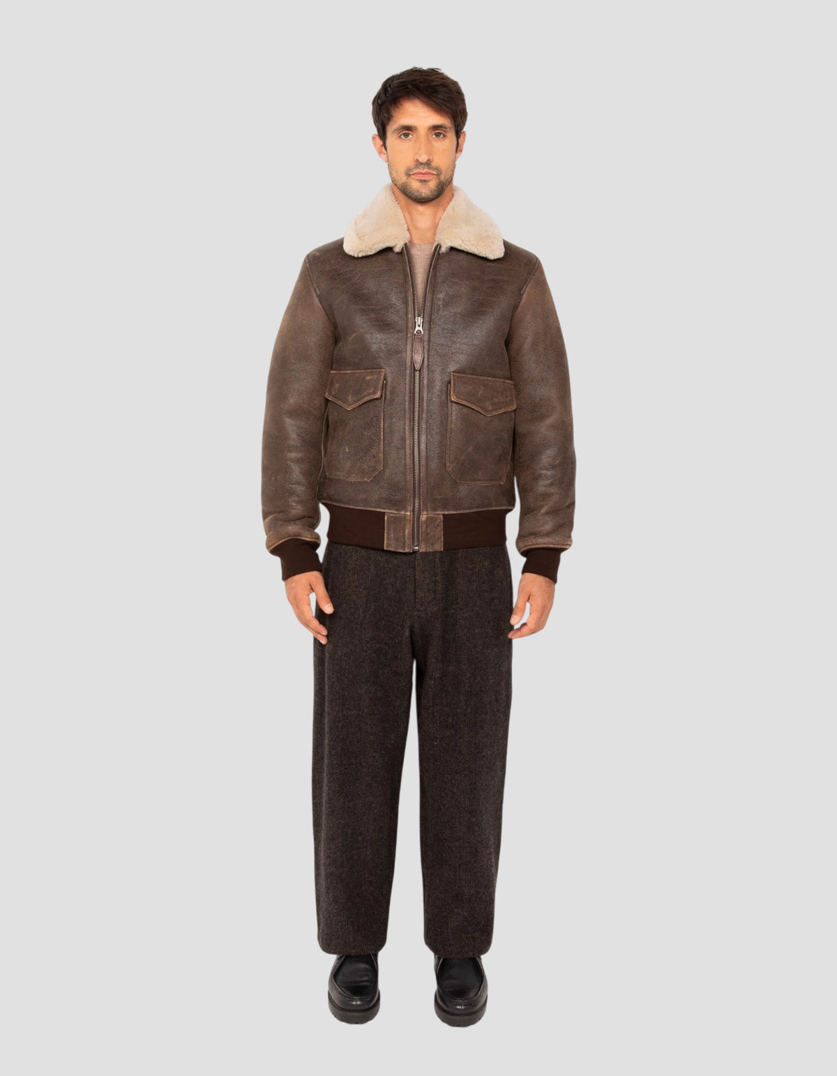 flight jacket brown, double face sheepskin