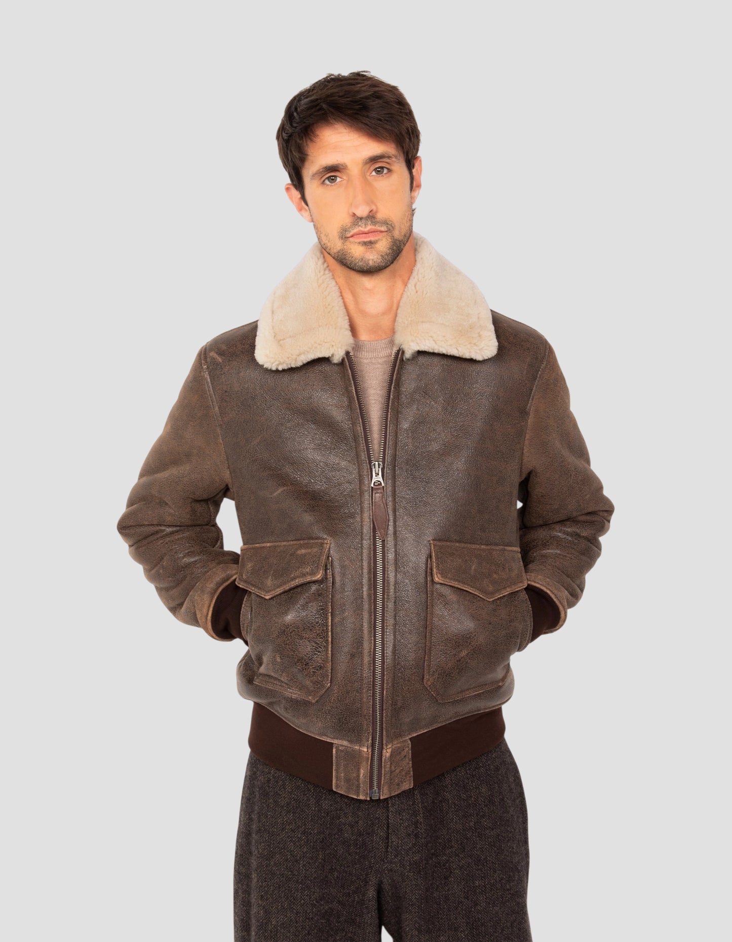 flight jacket brown, double face sheepskin