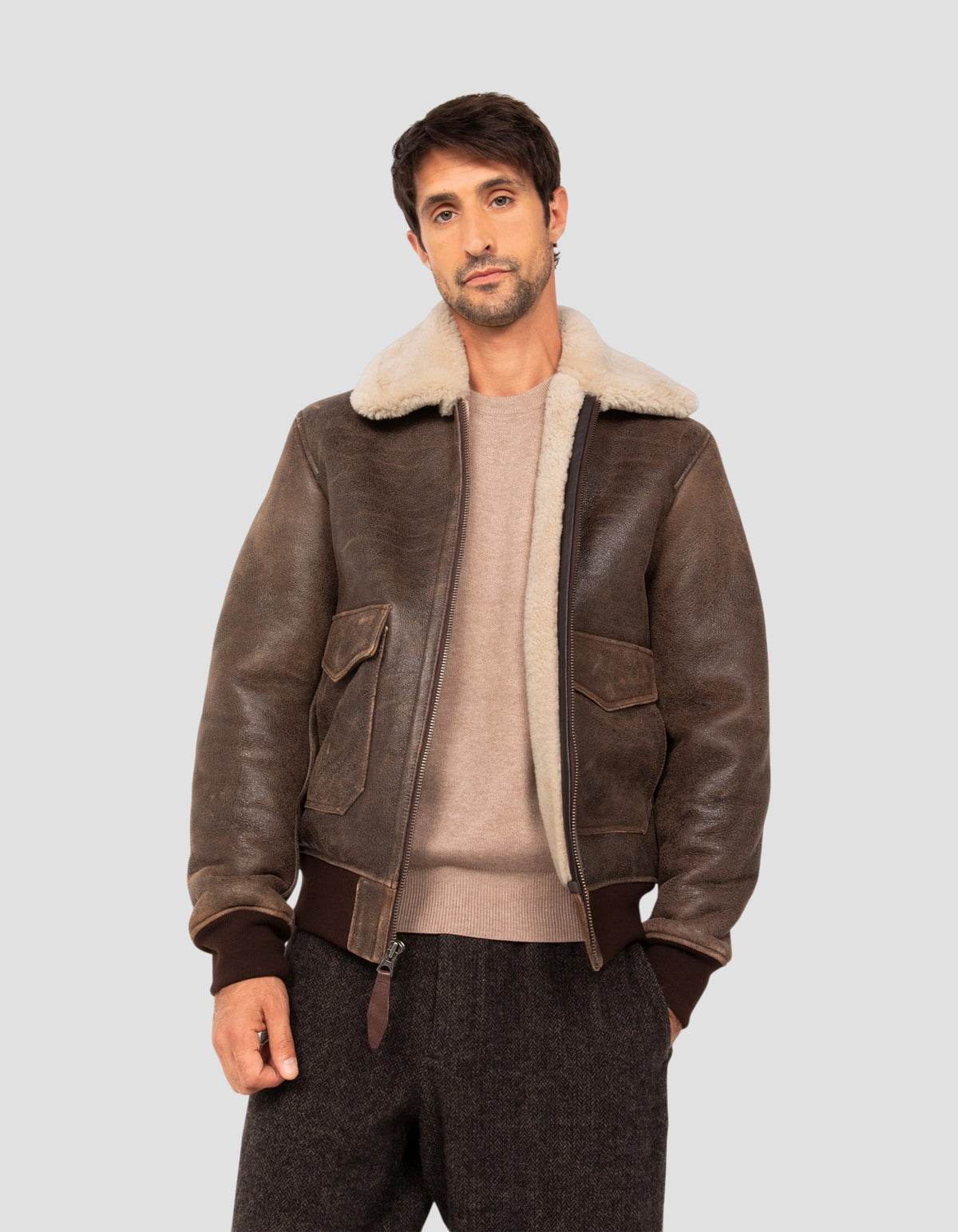 flight jacket brown, double face sheepskin-4