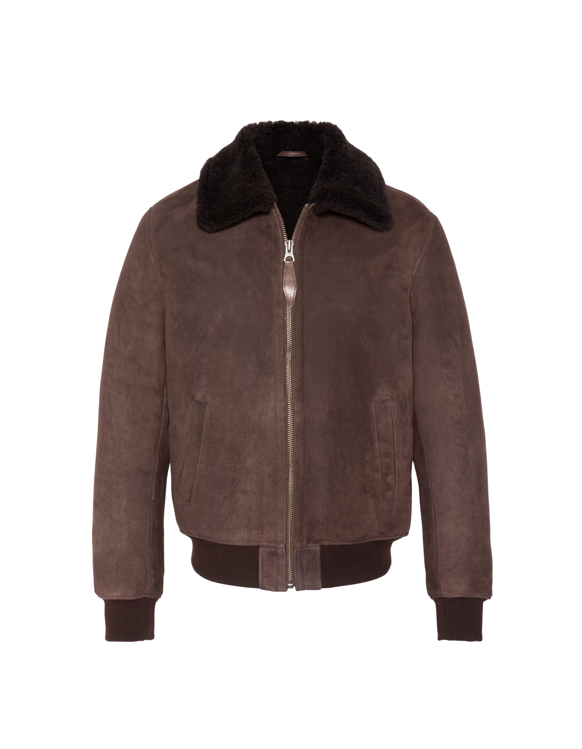 Blouson casual marron, mouton double face suédé-2