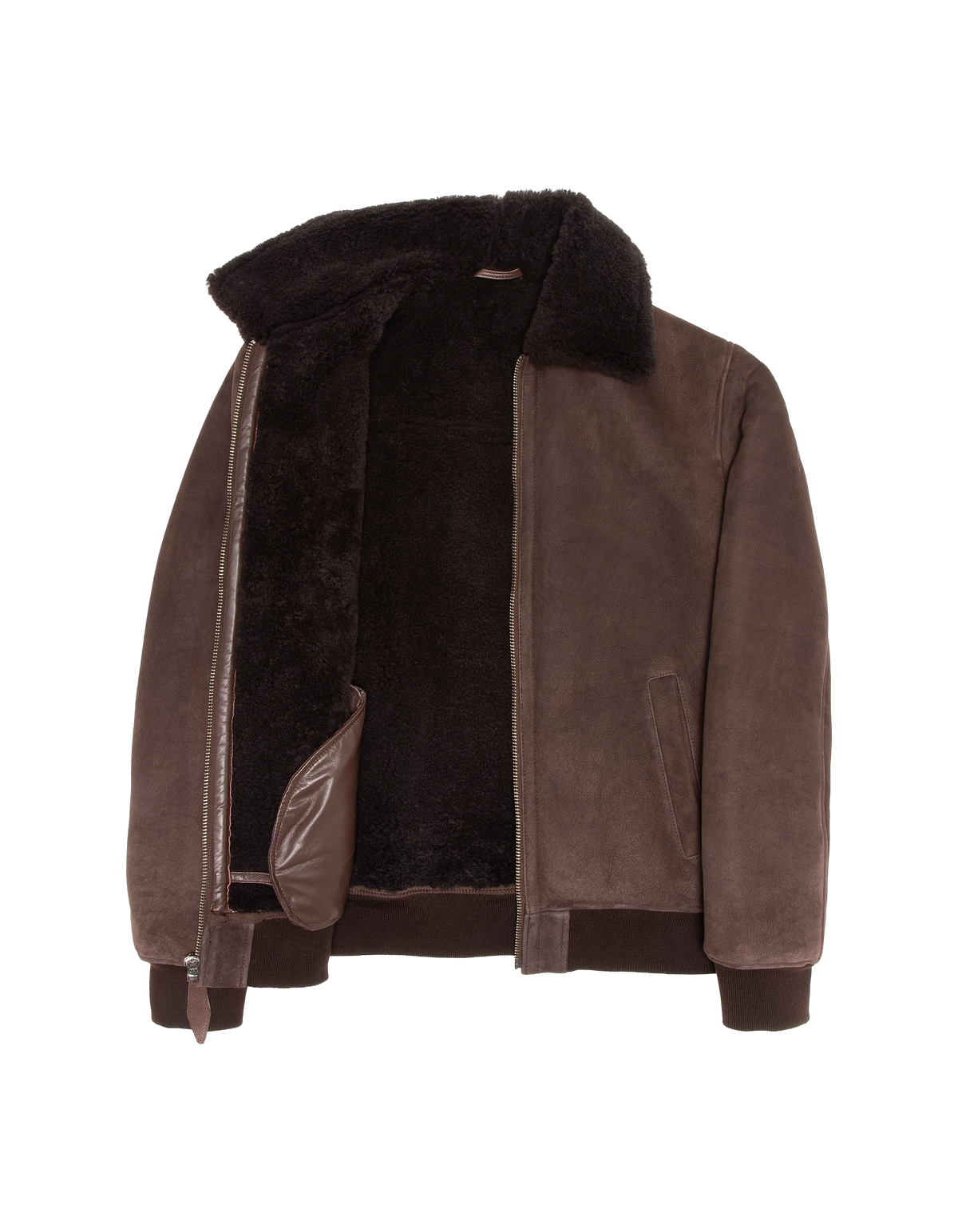 Blouson casual marron, mouton double face suédé-7