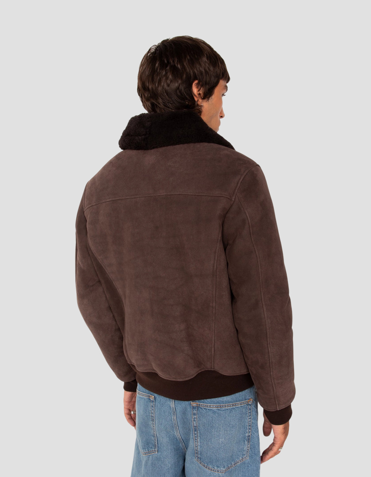 Blouson casual marron, mouton double face suédé-6