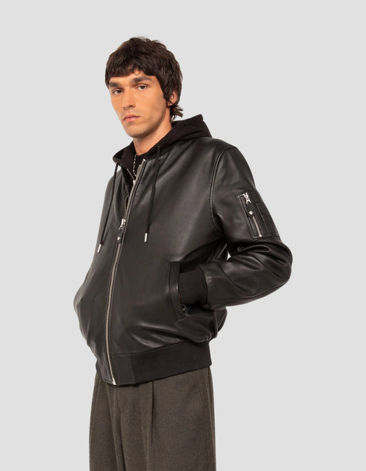 Bomber nero tipo MA-1, pelle di agnello