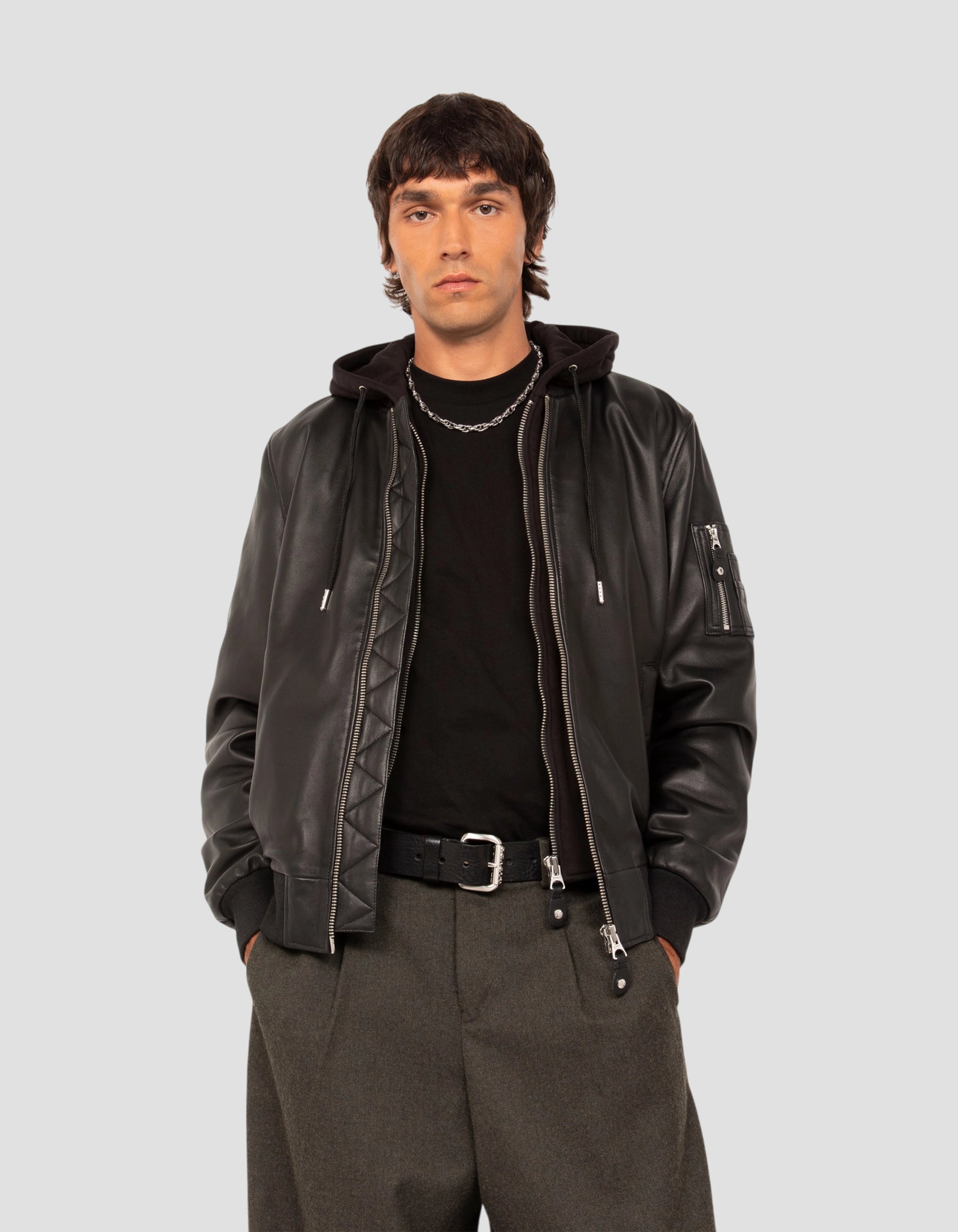 Black bomber jacket type MA-1, lambskin leather-4