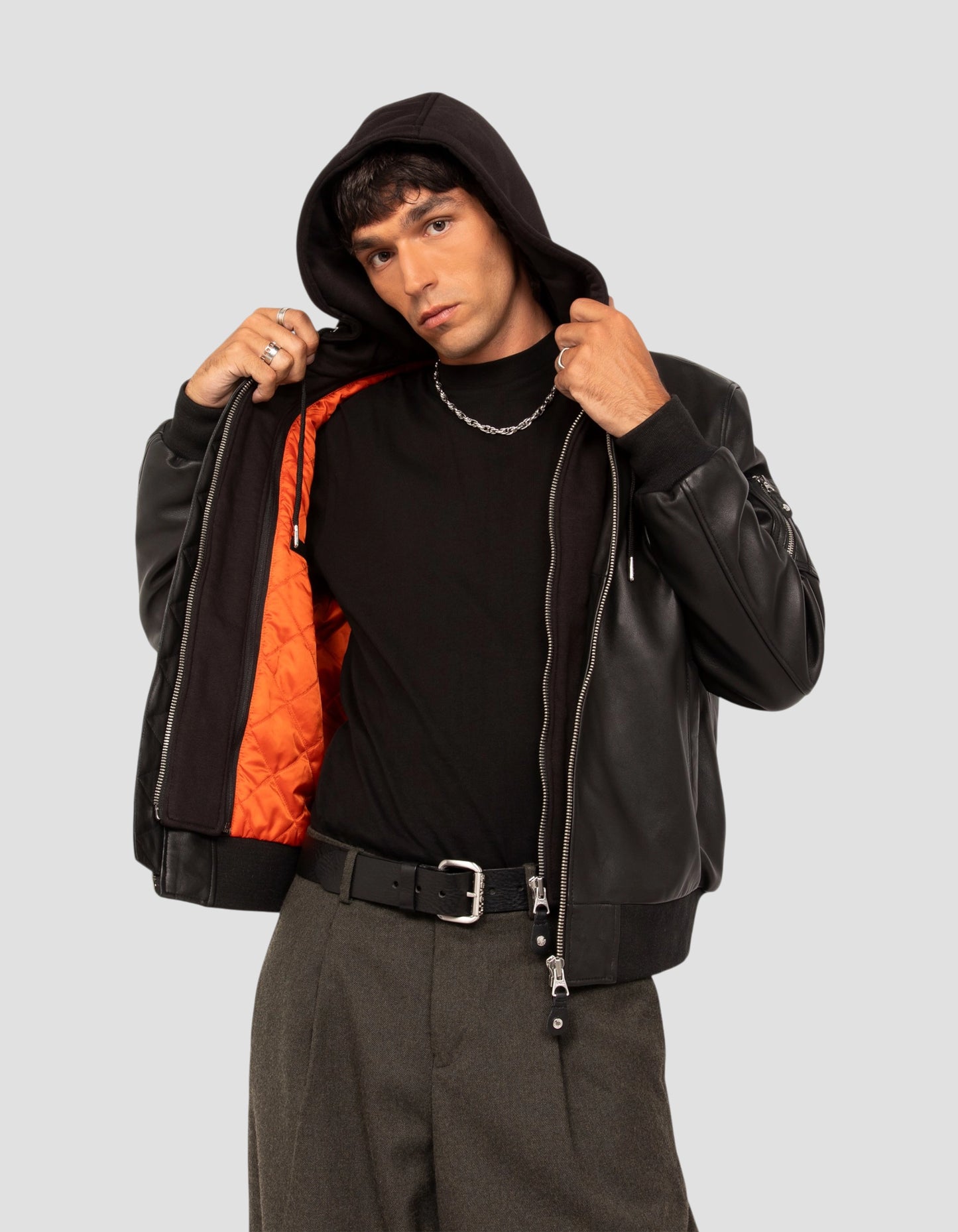 Black bomber jacket type MA-1, lambskin leather