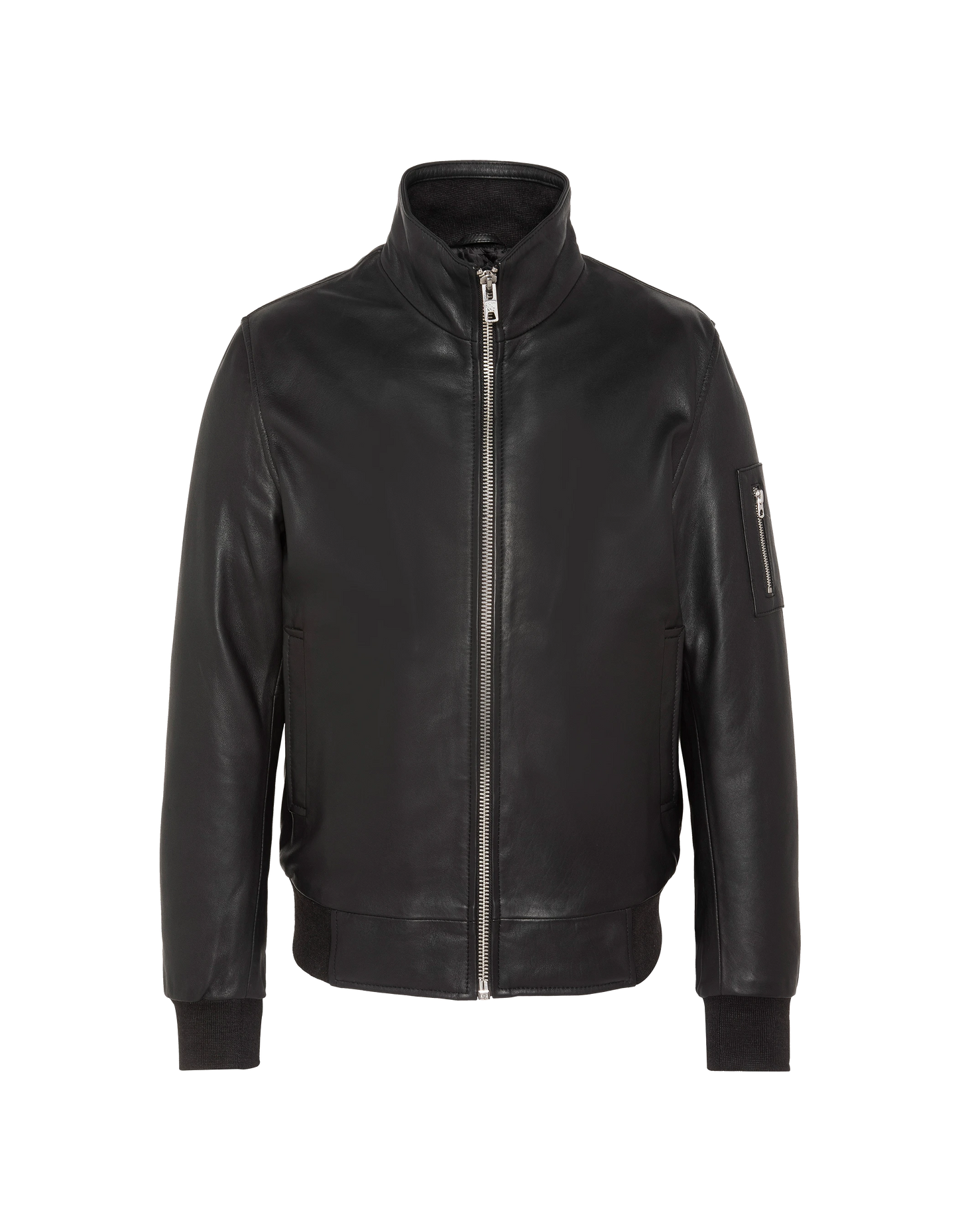 Black jacket stand-up collar, lambskin leather