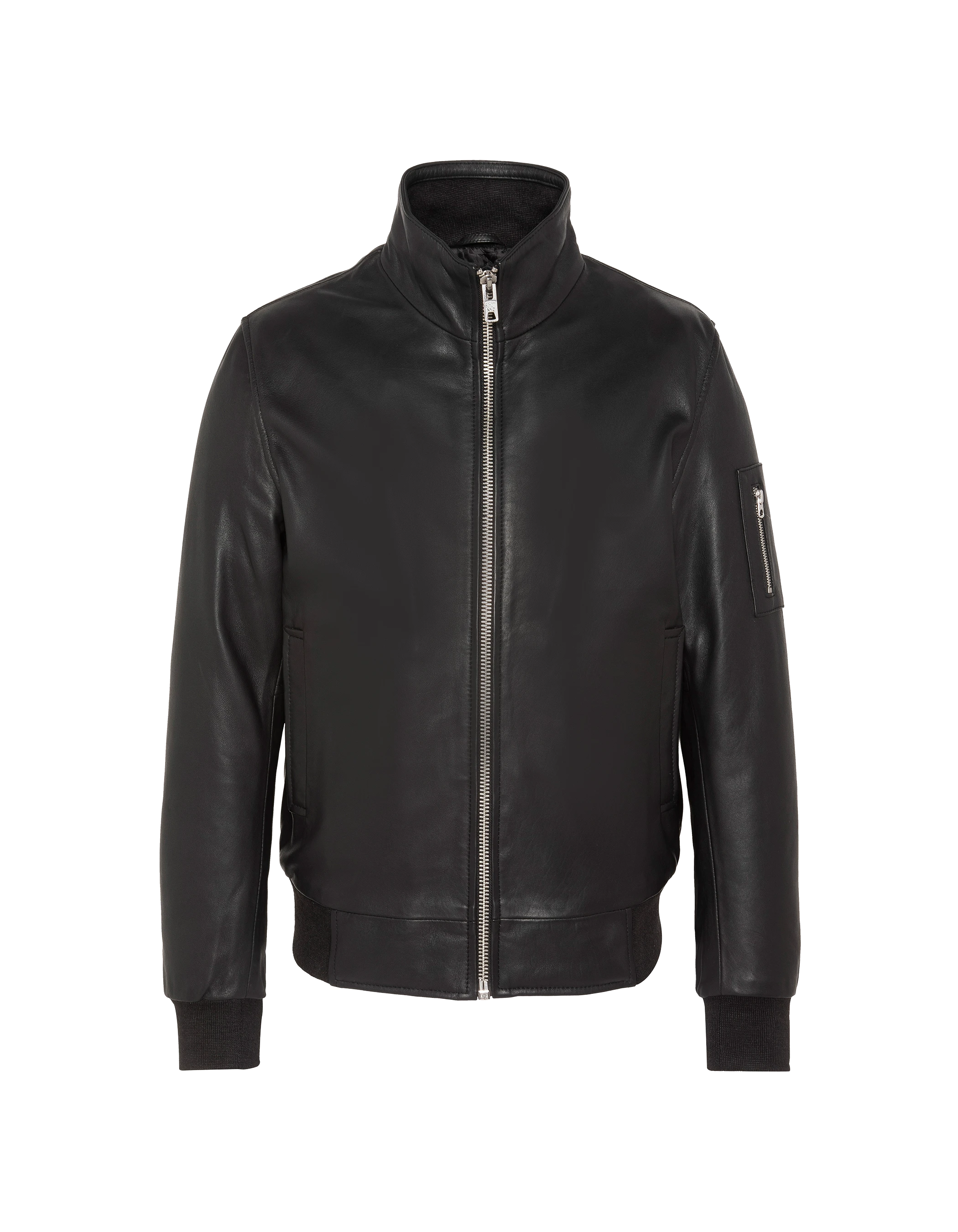 Black jacket stand-up collar, lambskin leather-5
