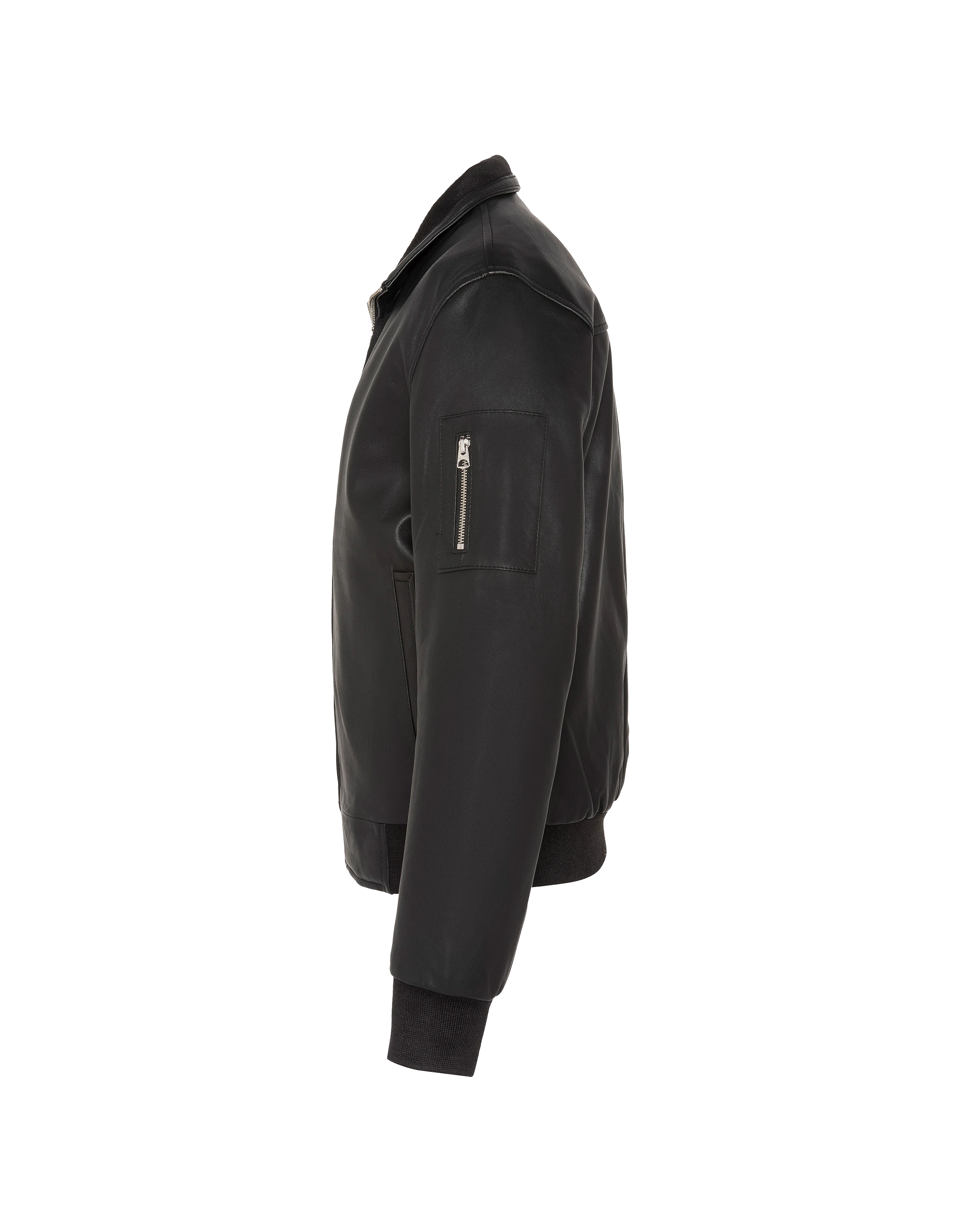 Black jacket stand-up collar, lambskin leather-6