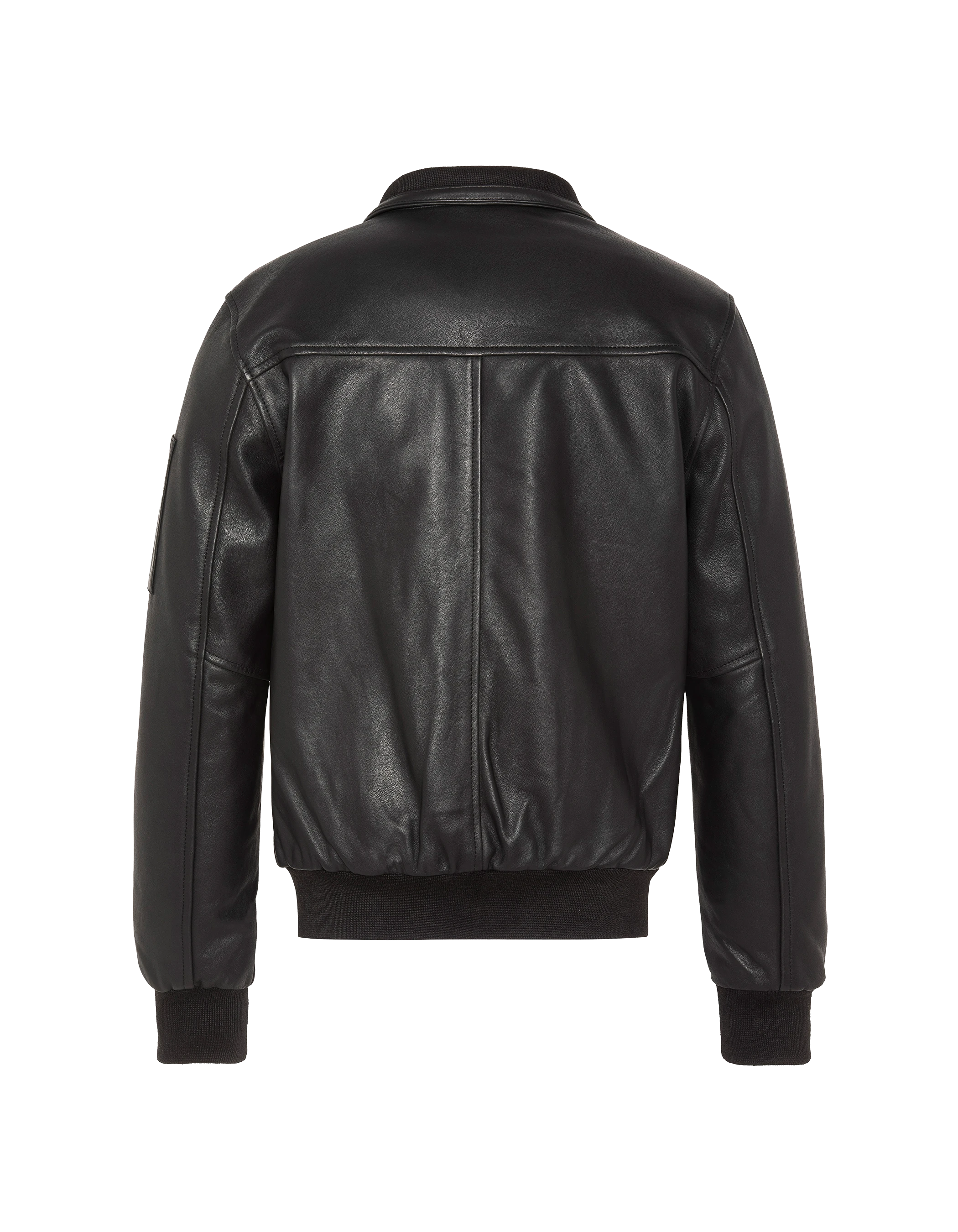 Black jacket stand-up collar, lambskin leather-9