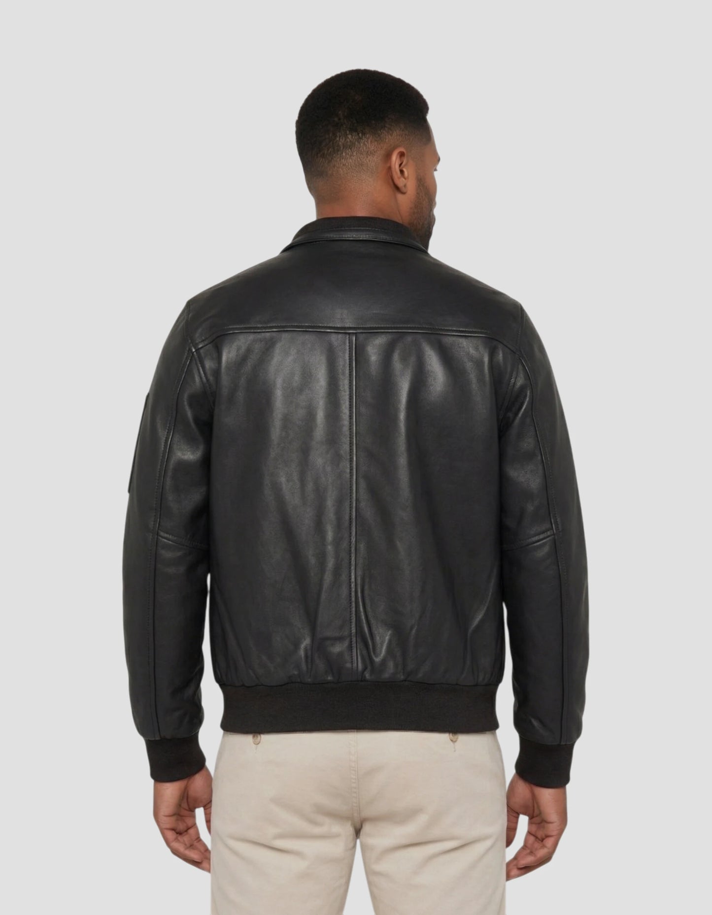 Black jacket stand-up collar, lambskin leather