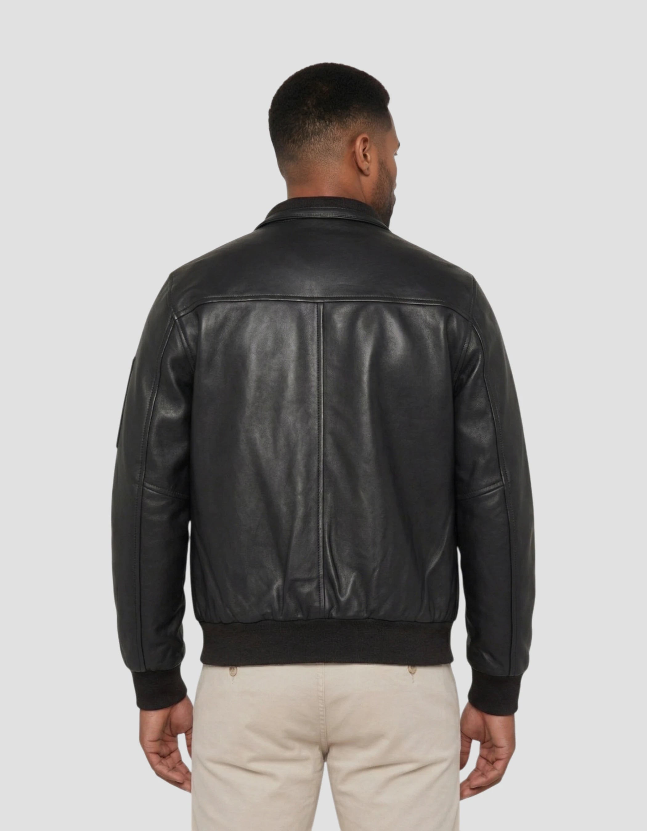 Black jacket stand-up collar, lambskin leather-4
