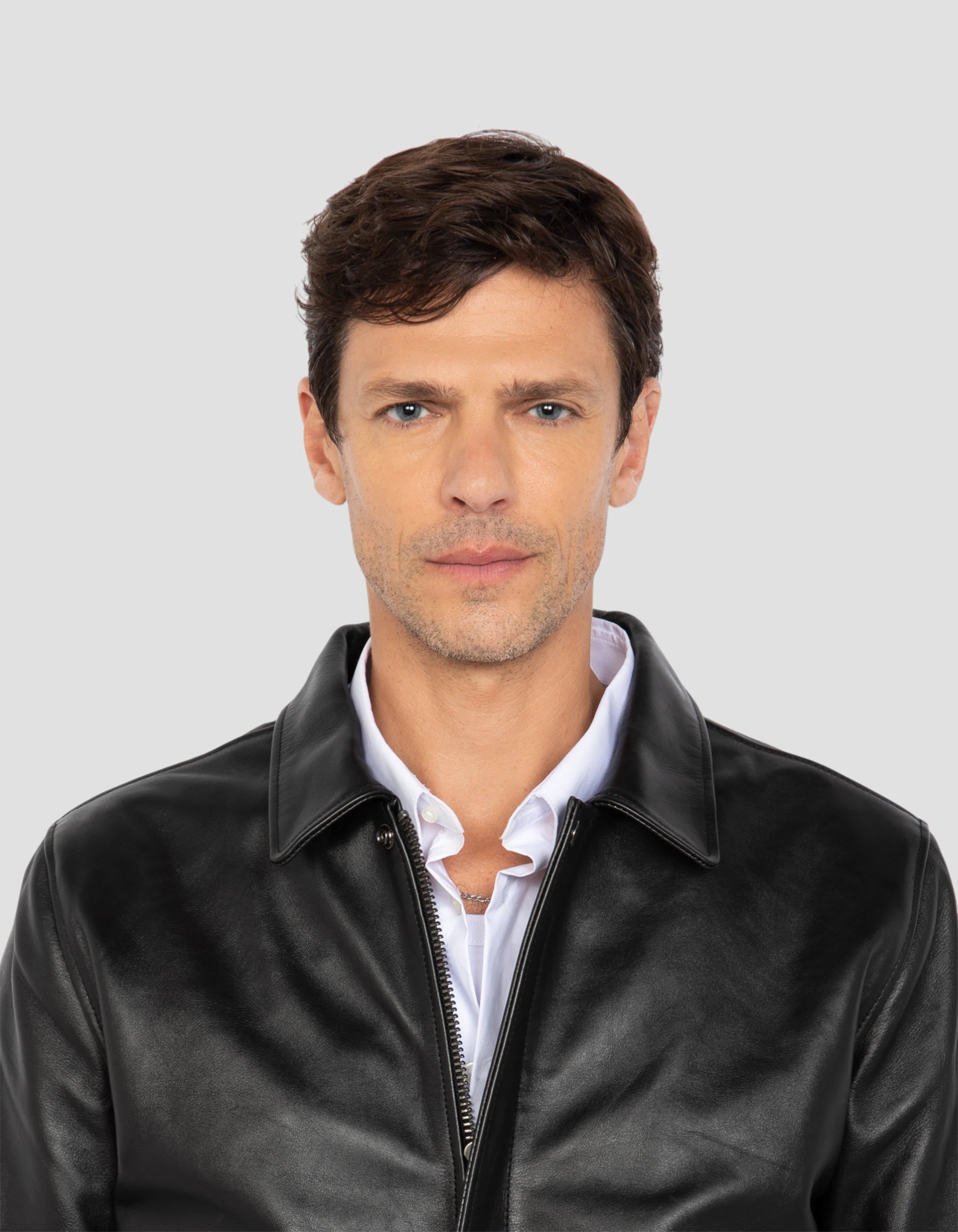 Chaqueta negra retro, cuero de cuero de vaca-7