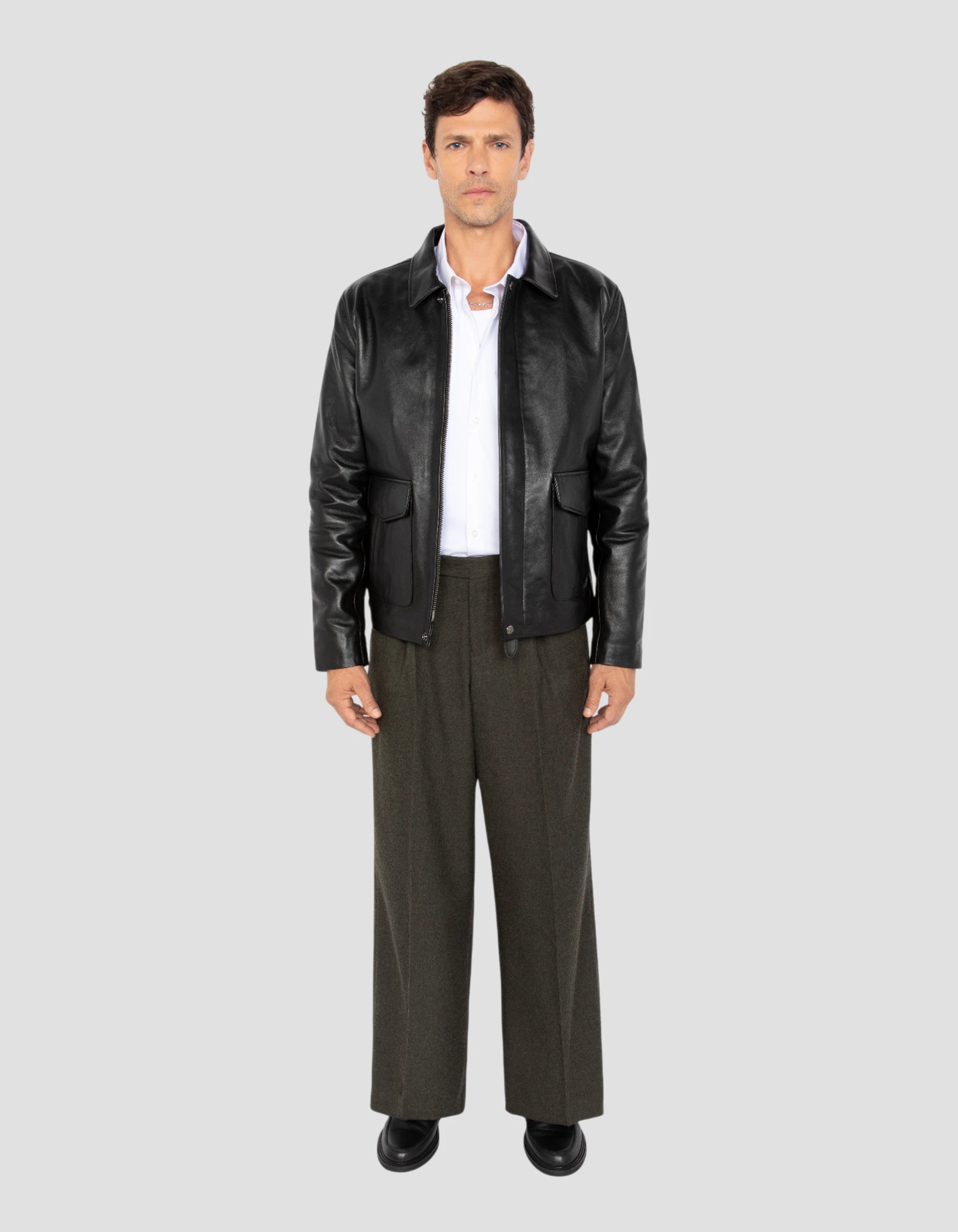 Chaqueta negra retro, cuero de cuero de vaca-3